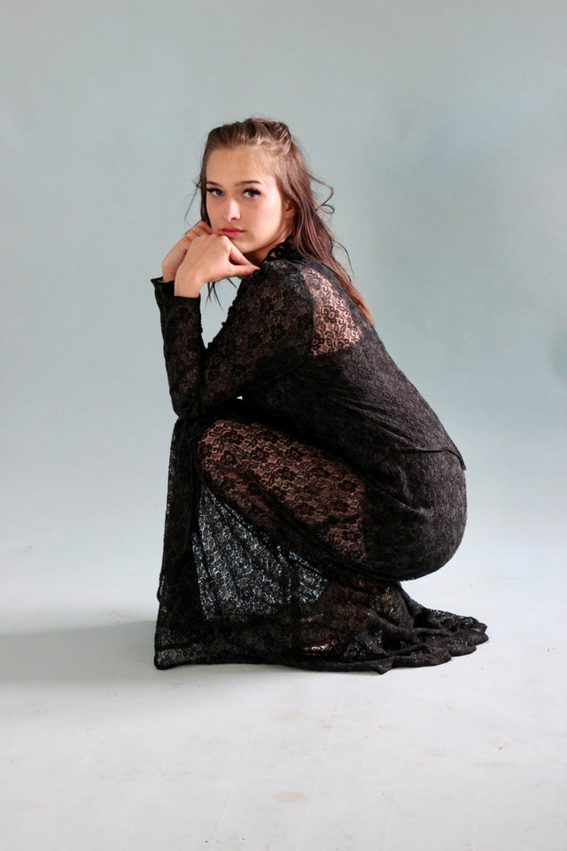 Antique Edwardian Black Lace Dress // Size S