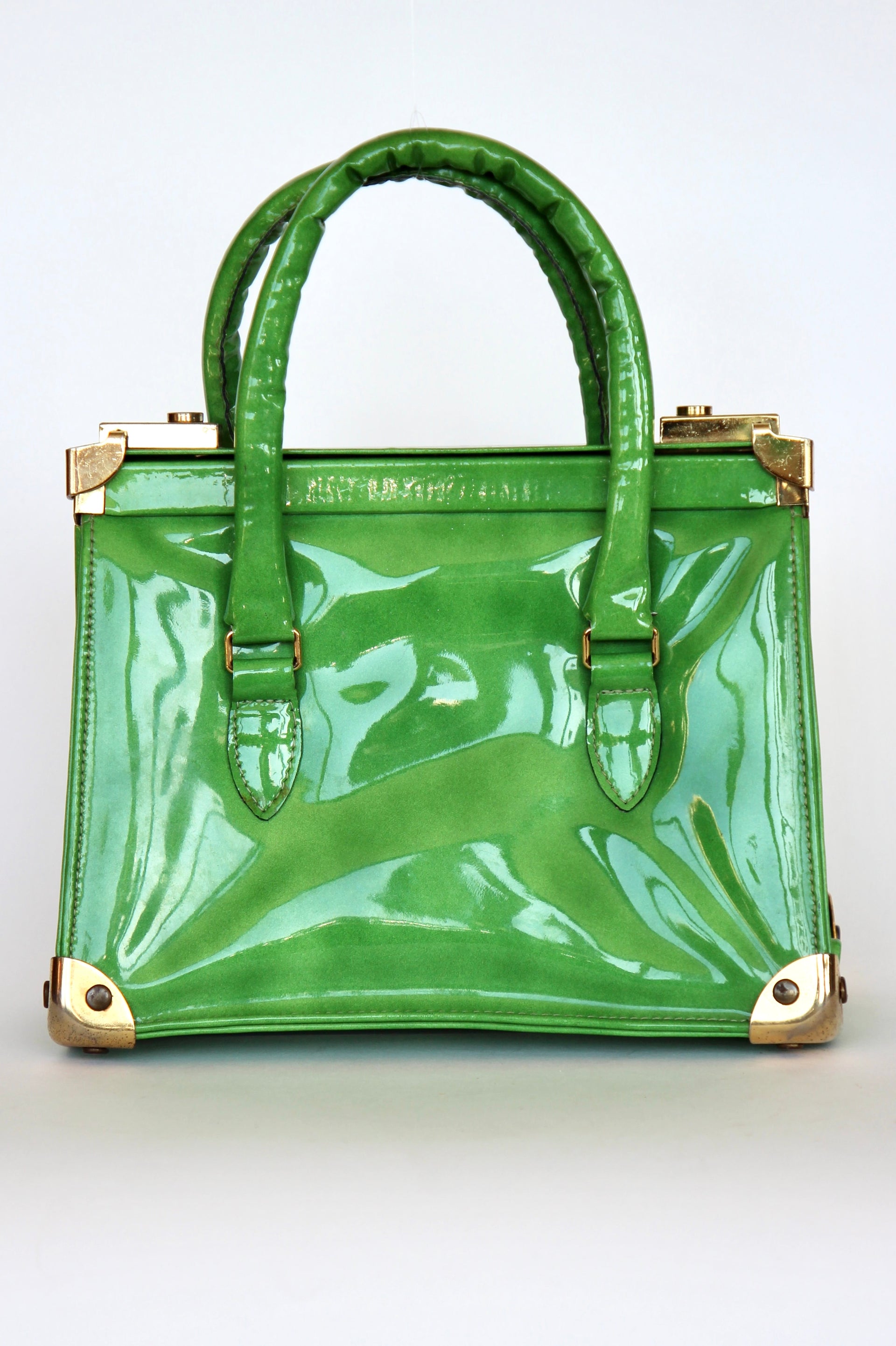 1960s Vintage Green Vinyl Purse / Top Handle Bag