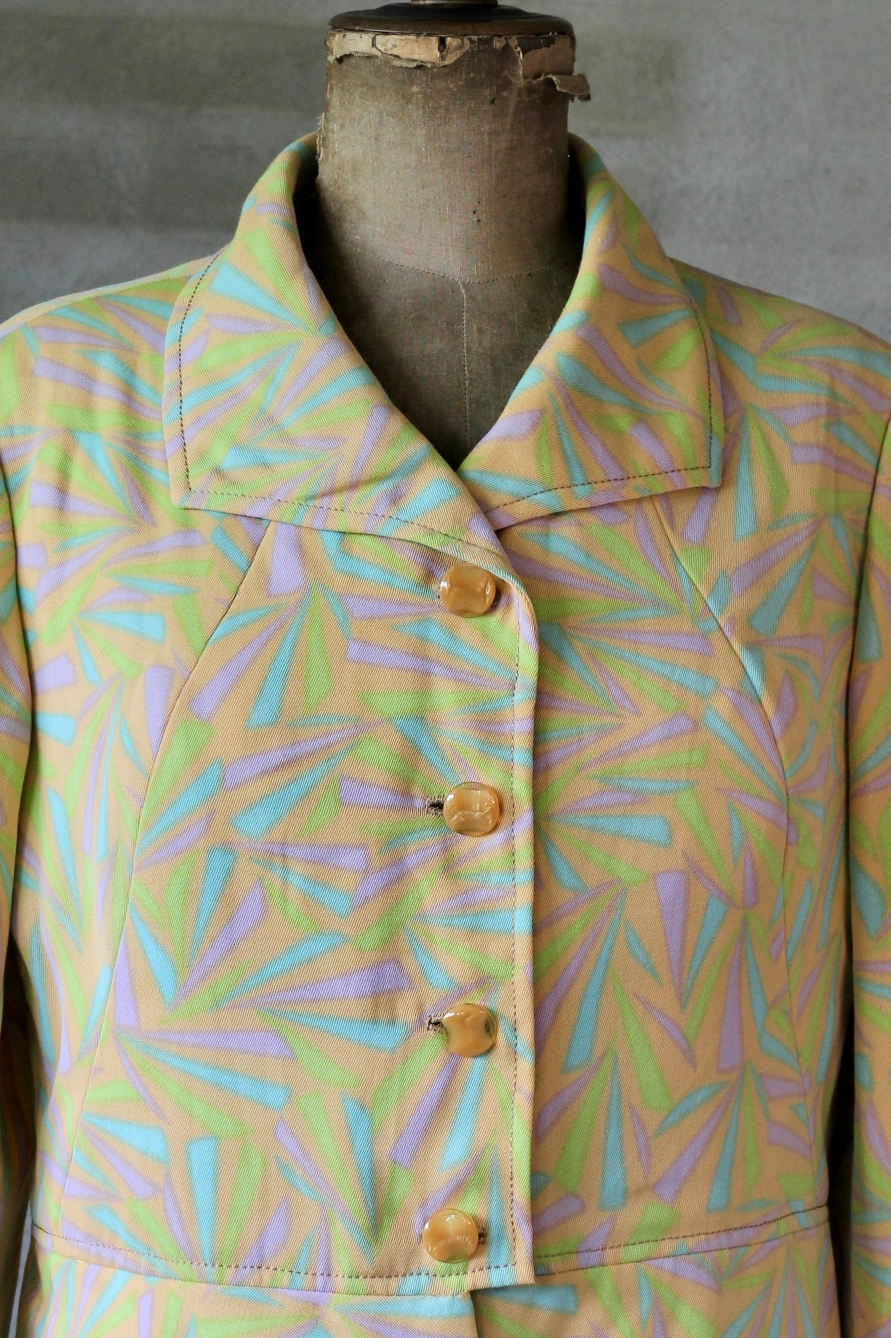 1960s 1970s Peplum Jacket/Psychedelic Yellow/Size L.