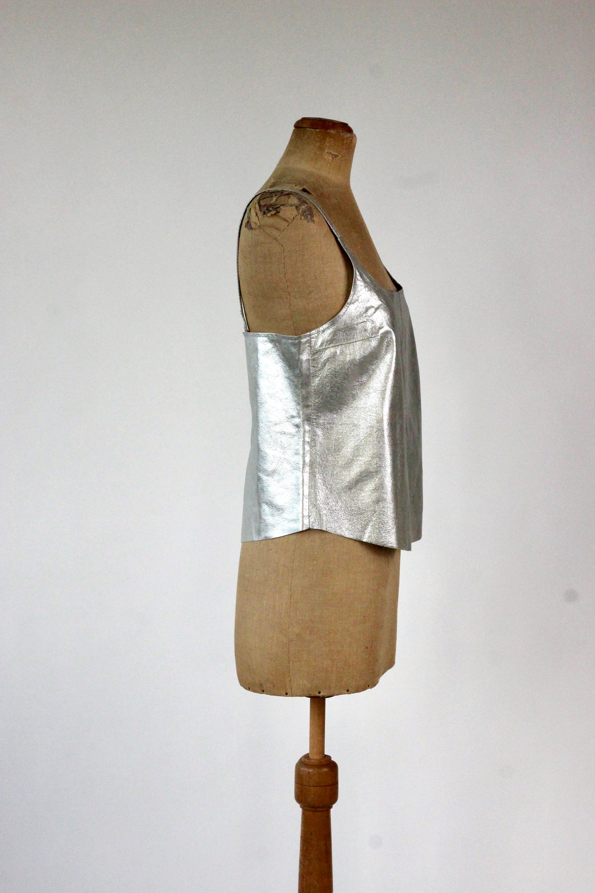 1990s Vintage Leather Silver Top//Size L