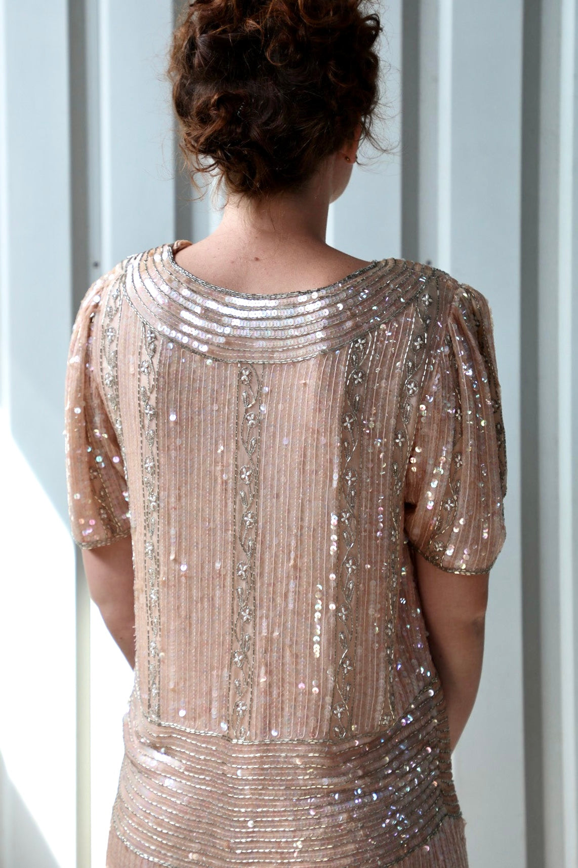 Vintage Beaded Sequin Silk Dress// Size M
