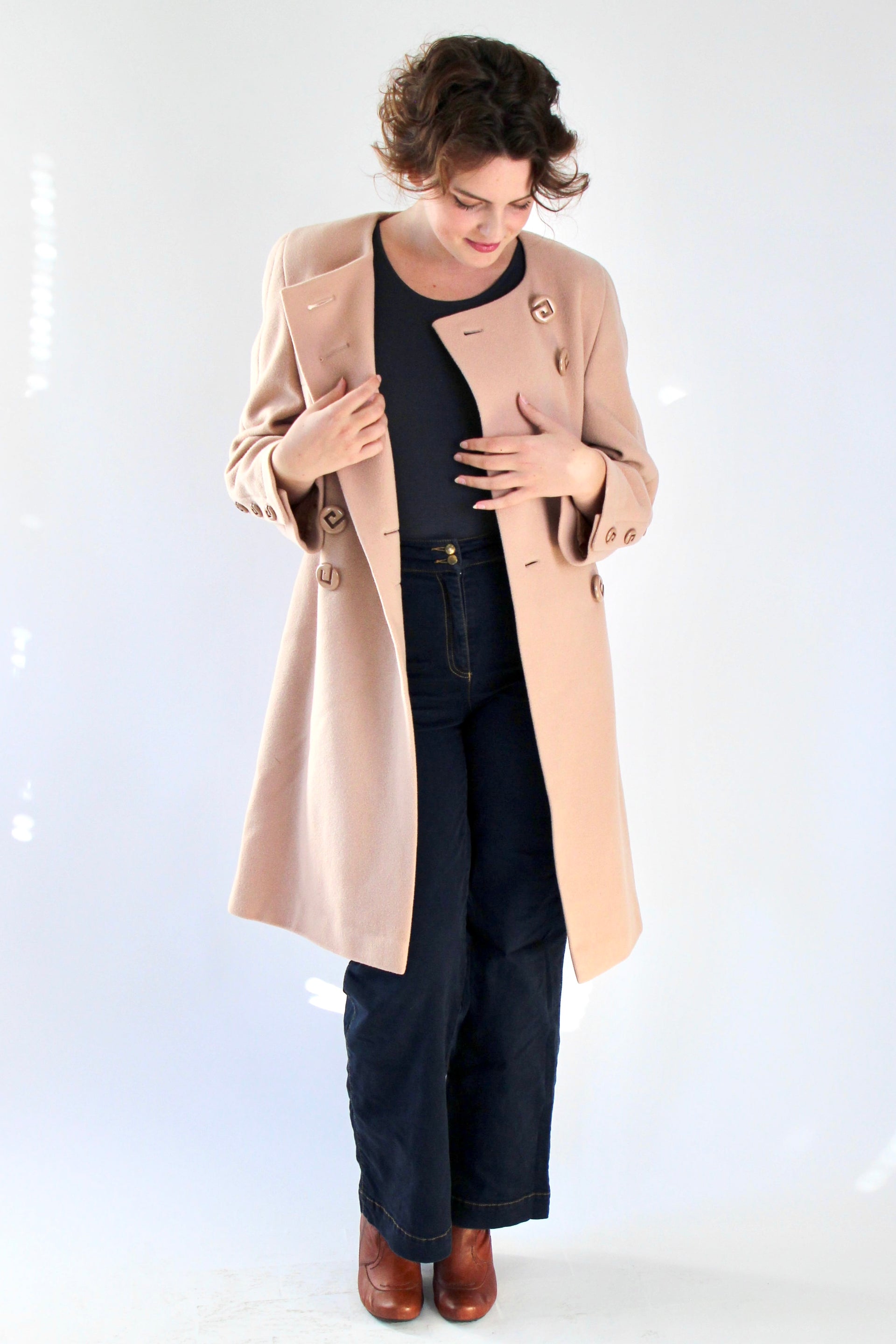 1980s Vintage Pierre Cardin Nude/Slightly Pink Wool Coat // Size S