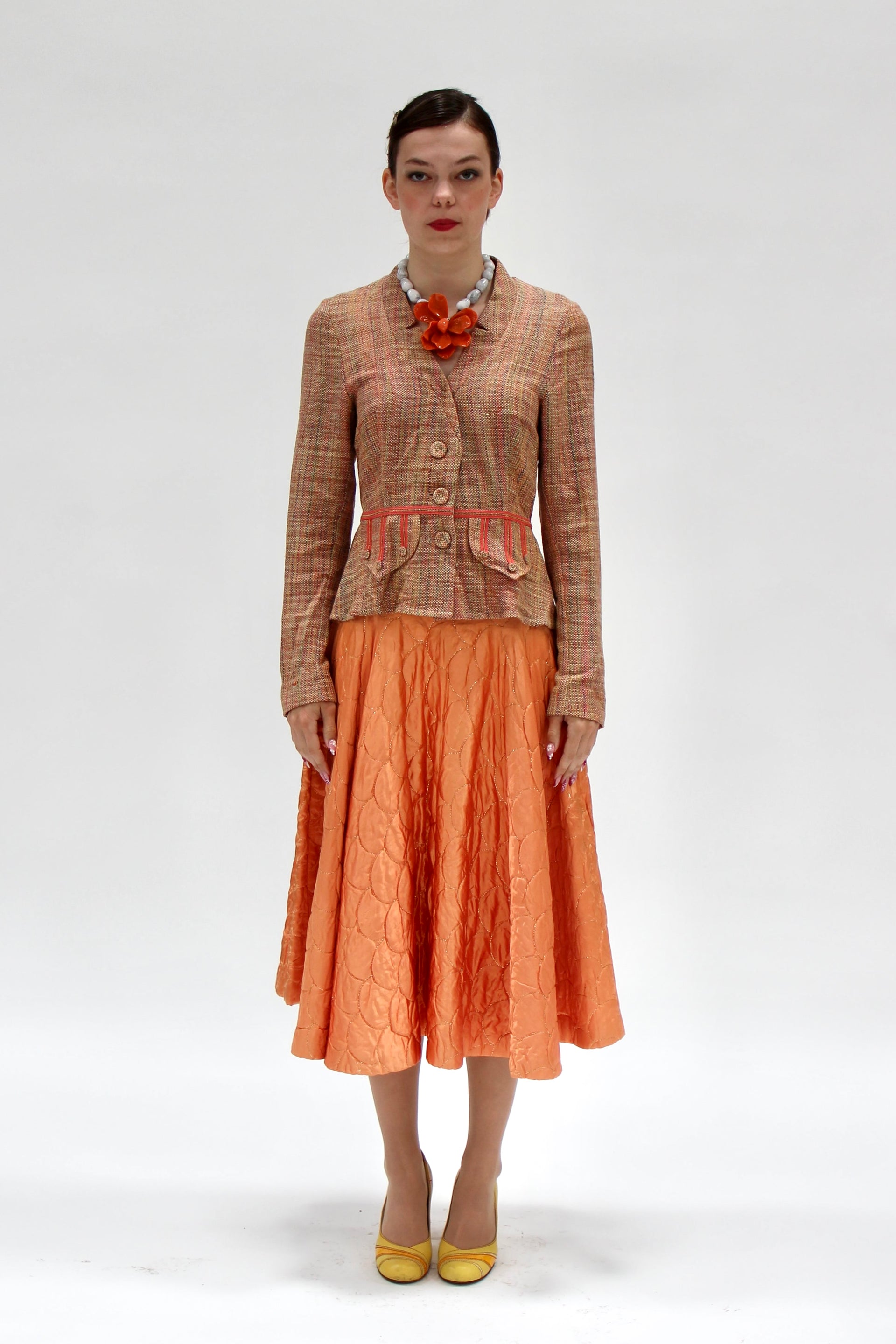 1950s Vintage Copper Quilted Circle Skirt//Size S