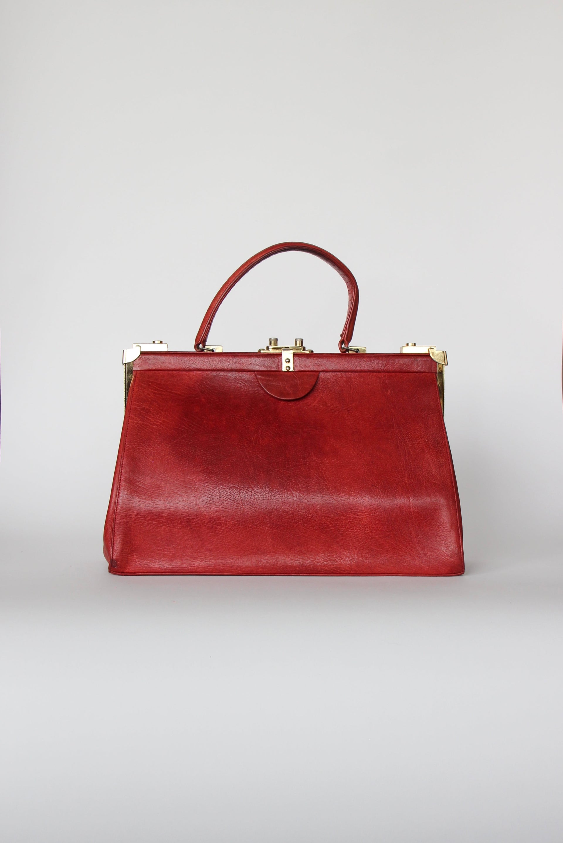 1960s Vintage Large Red Leather Top Handle Bag / Made in France