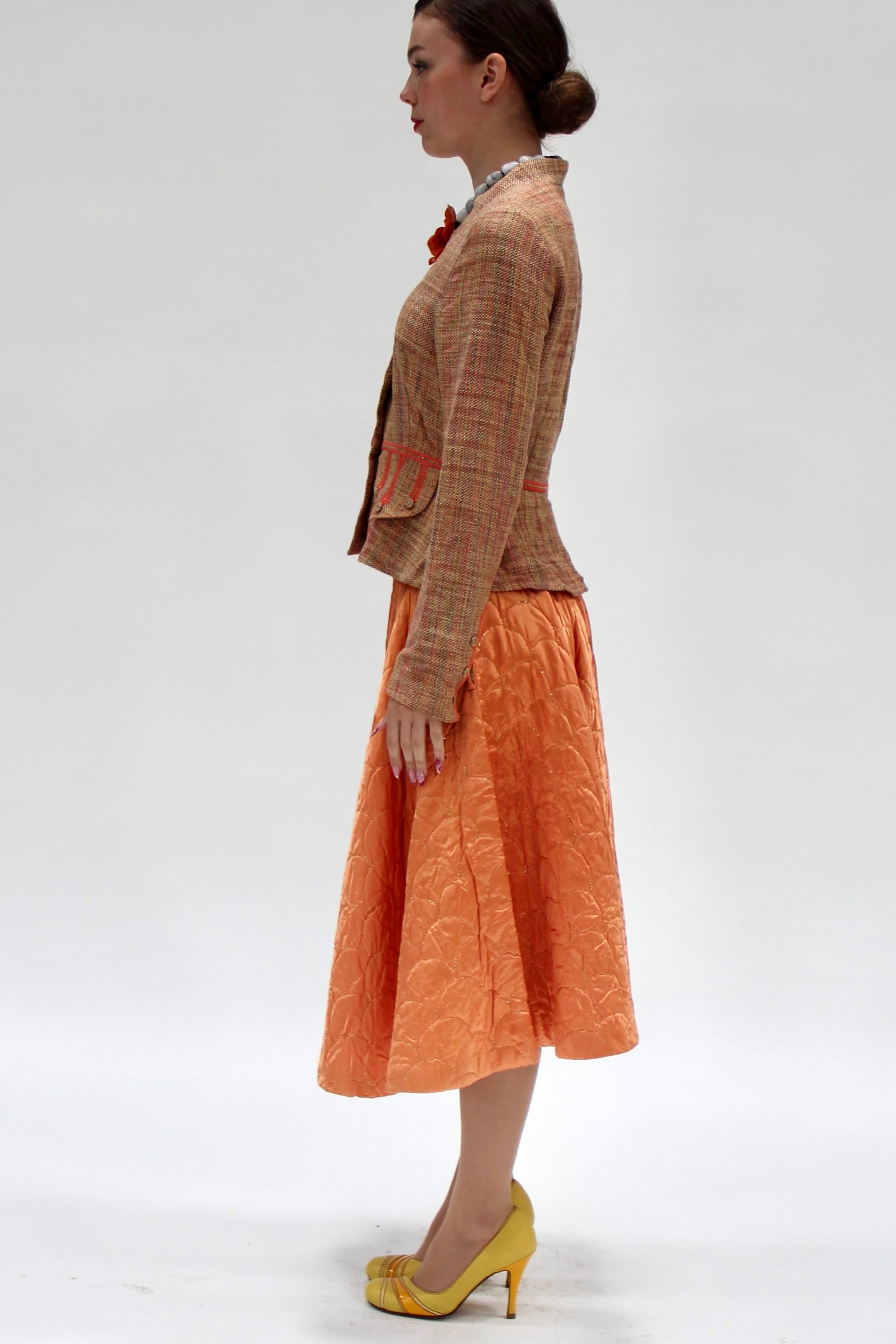 1950s Vintage Copper Quilted Circle Skirt//Size S