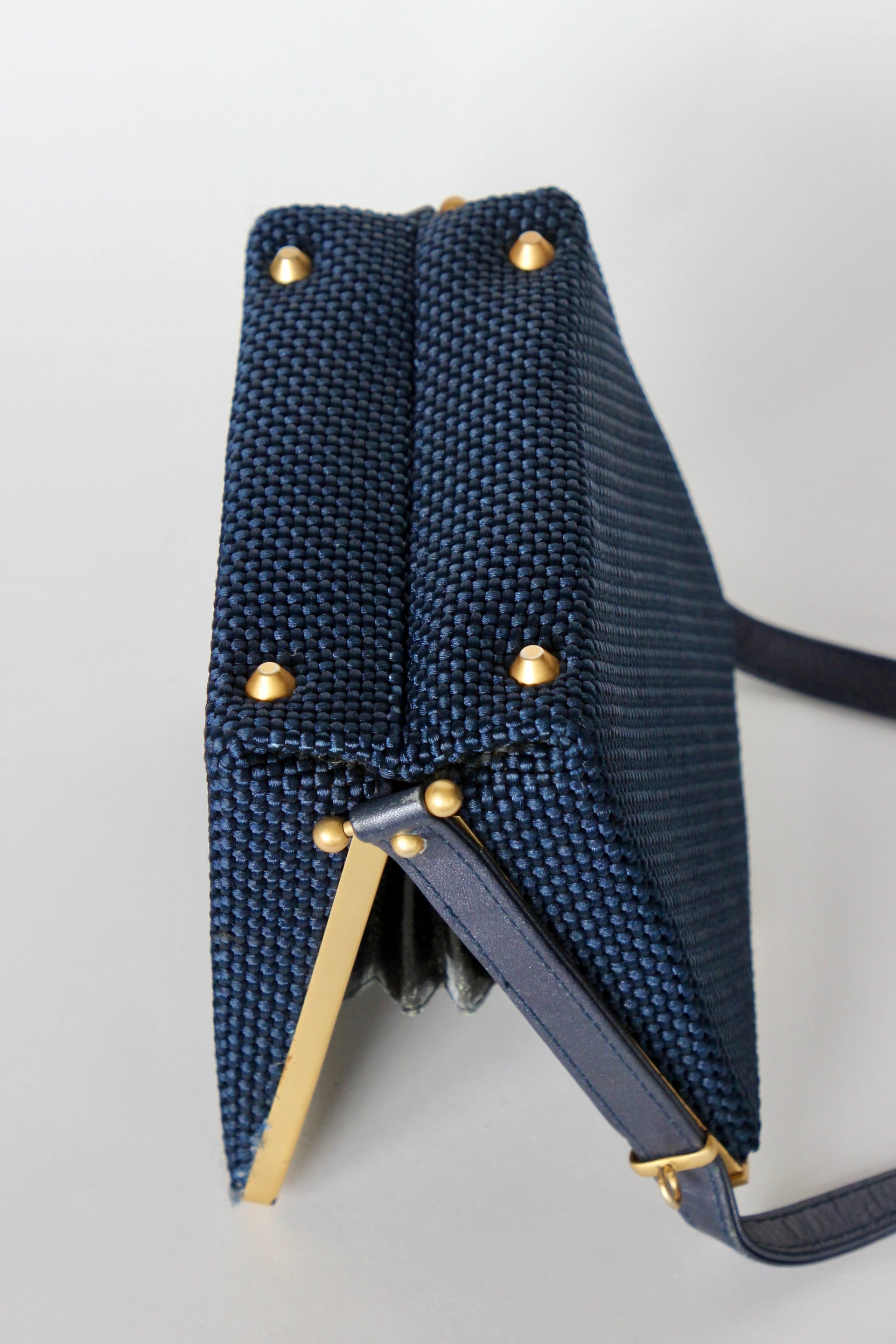 1950s 1960s Vintage Navy Blue Vinyl Top Handle Bag/Purse