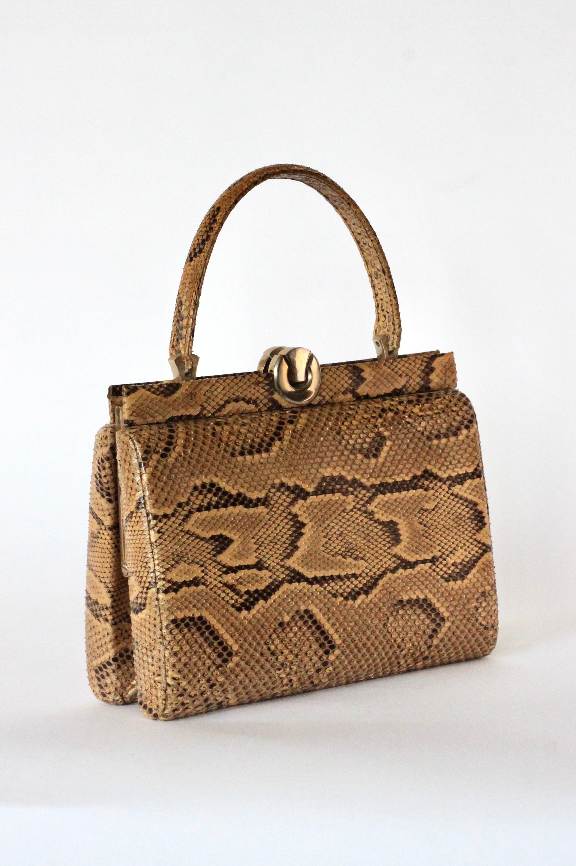 1950s Brown Snakeskin/Leather Top Handle Bag