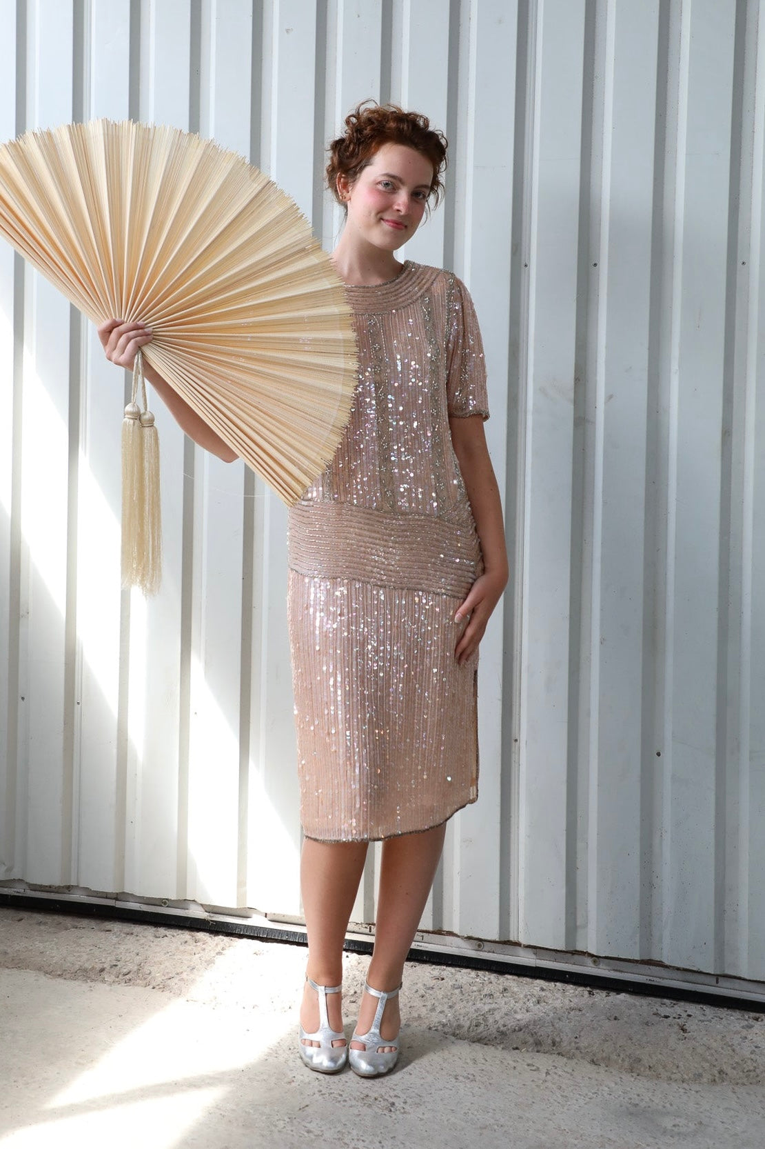Vintage Beaded Sequin Silk Dress// Size M