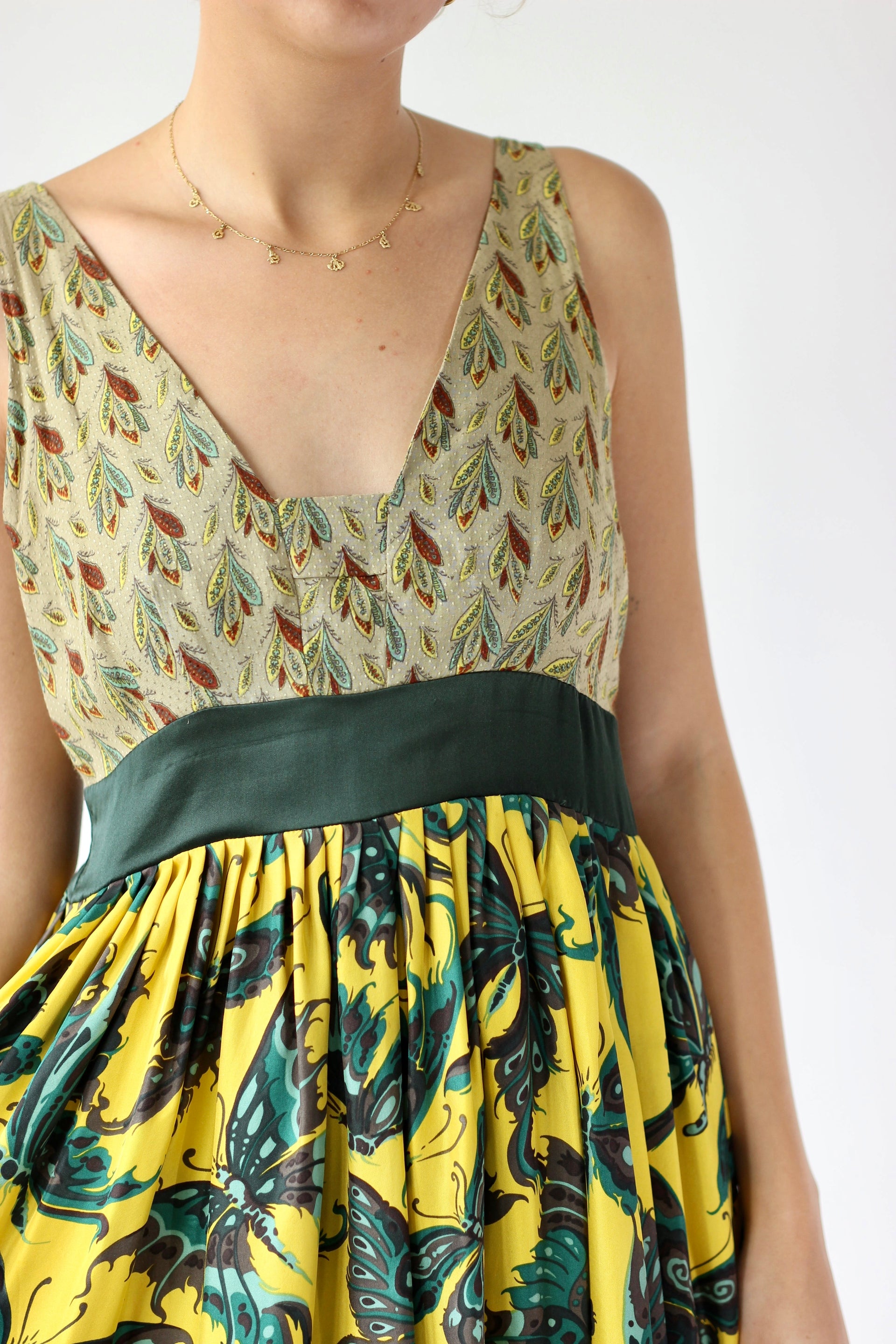 Y2K Yellow Silk Maxi Silk Dress//Butterfly Print//Danish Design//Size L