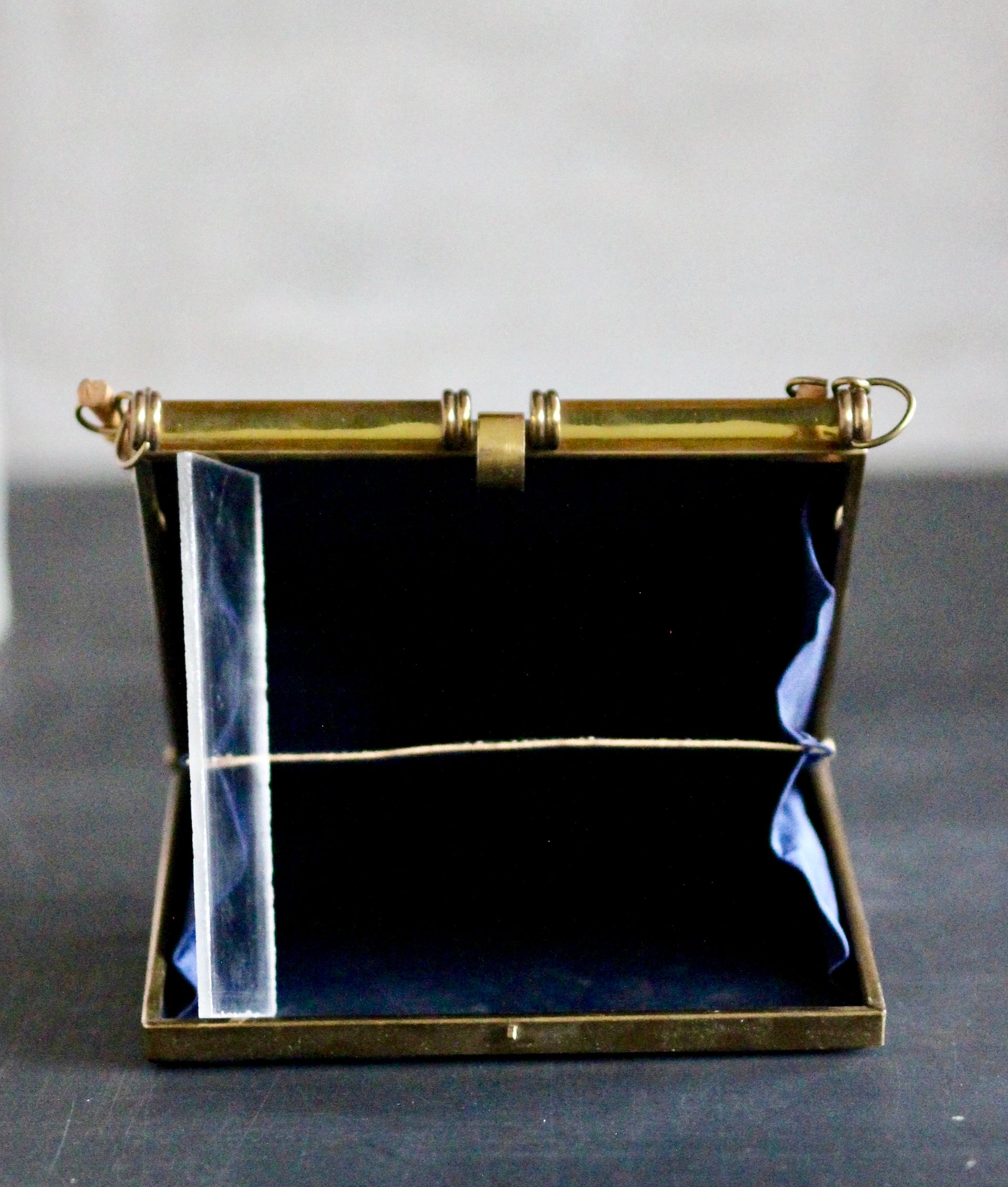 1950s Blue Vinyl Box Bag with Bamboo Handle