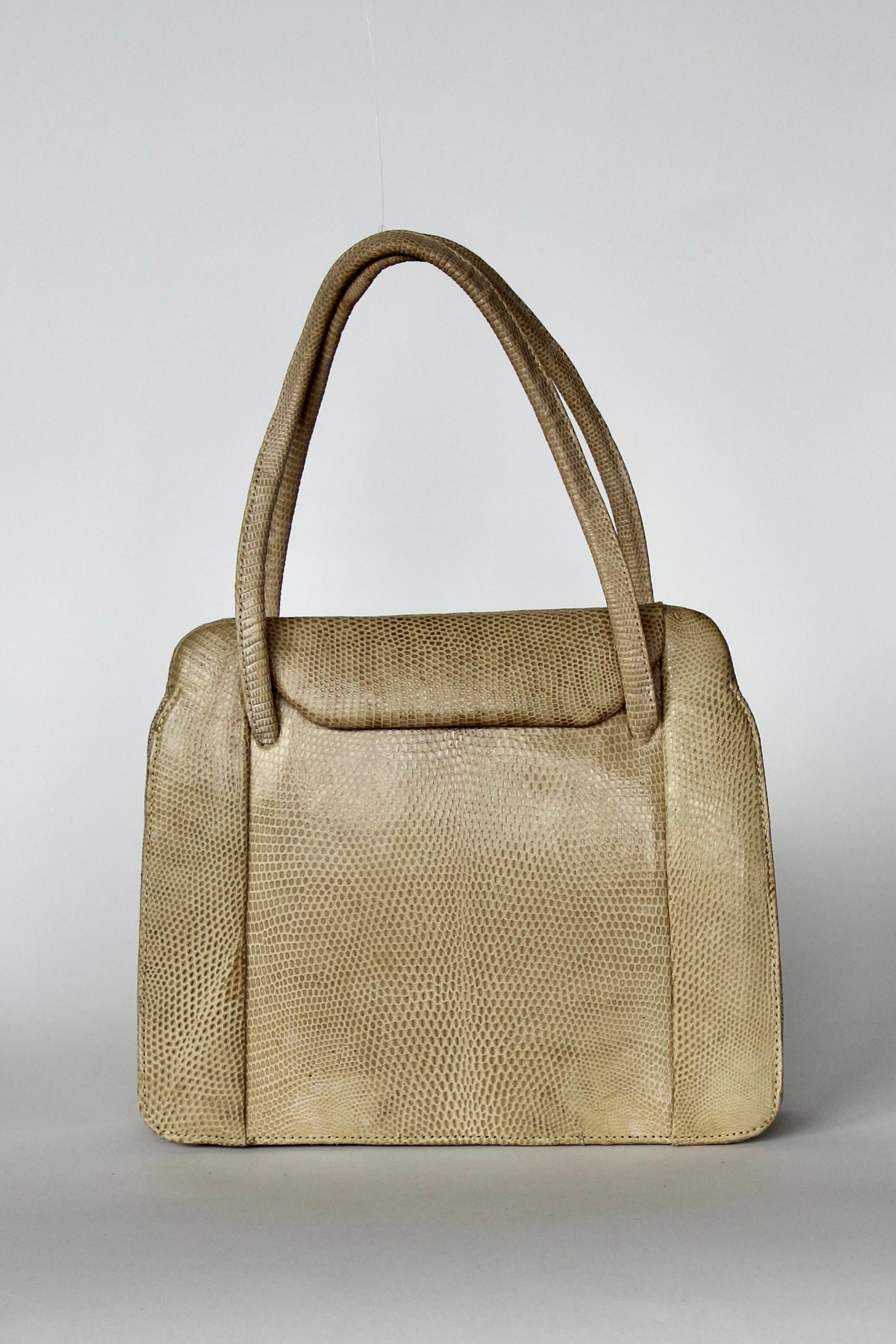1950s Vintage Beige Lizard Leather Top Handle Bag/Purse