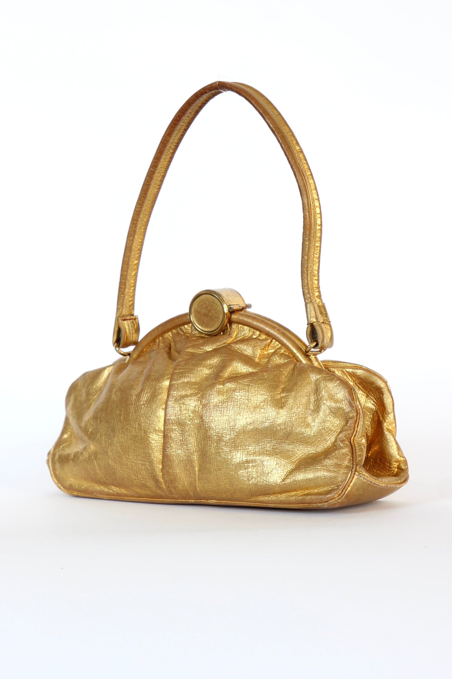 1950s 1960s Vintage Golden Leather Top handle Bag/Purse