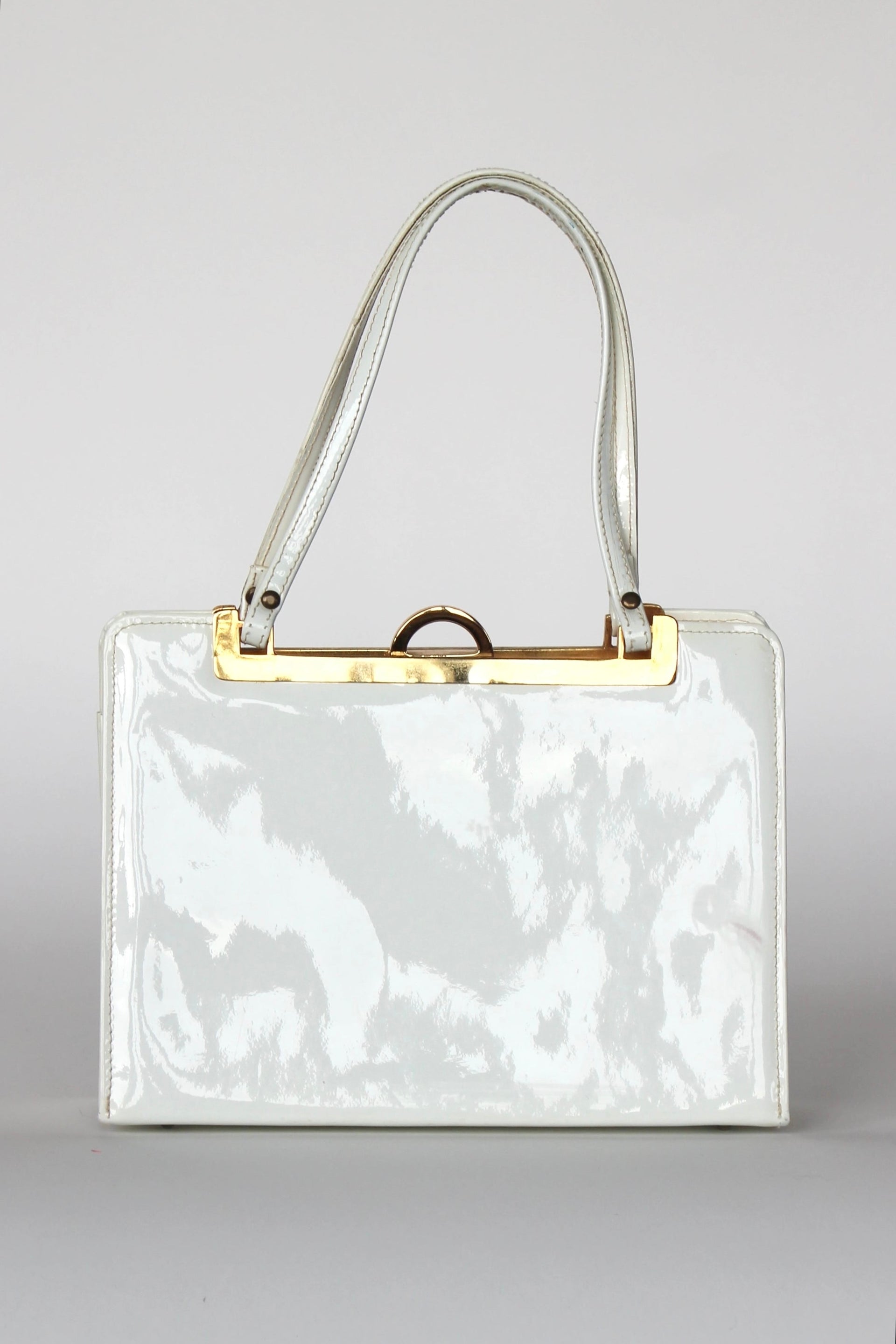 1960s Vintage White Patent Leather Top Handle Bag/Purse