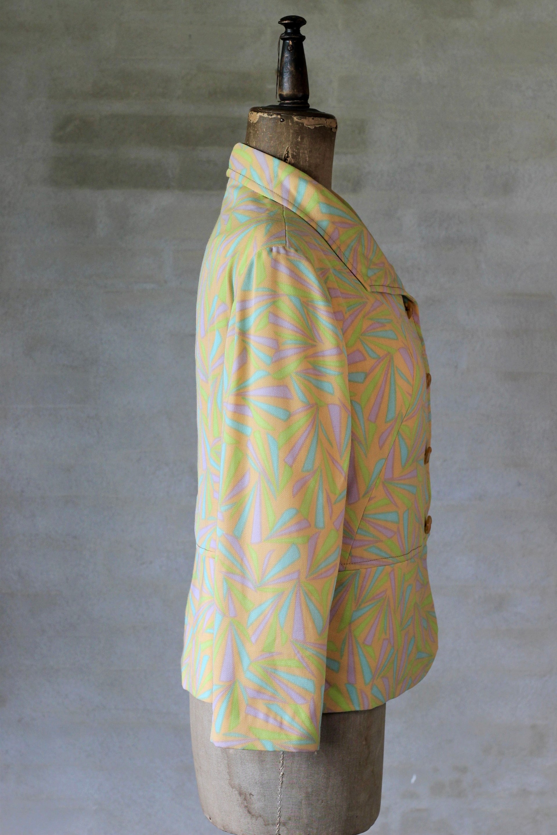 1960s 1970s Peplum Jacket/Psychedelic Yellow/Size L.