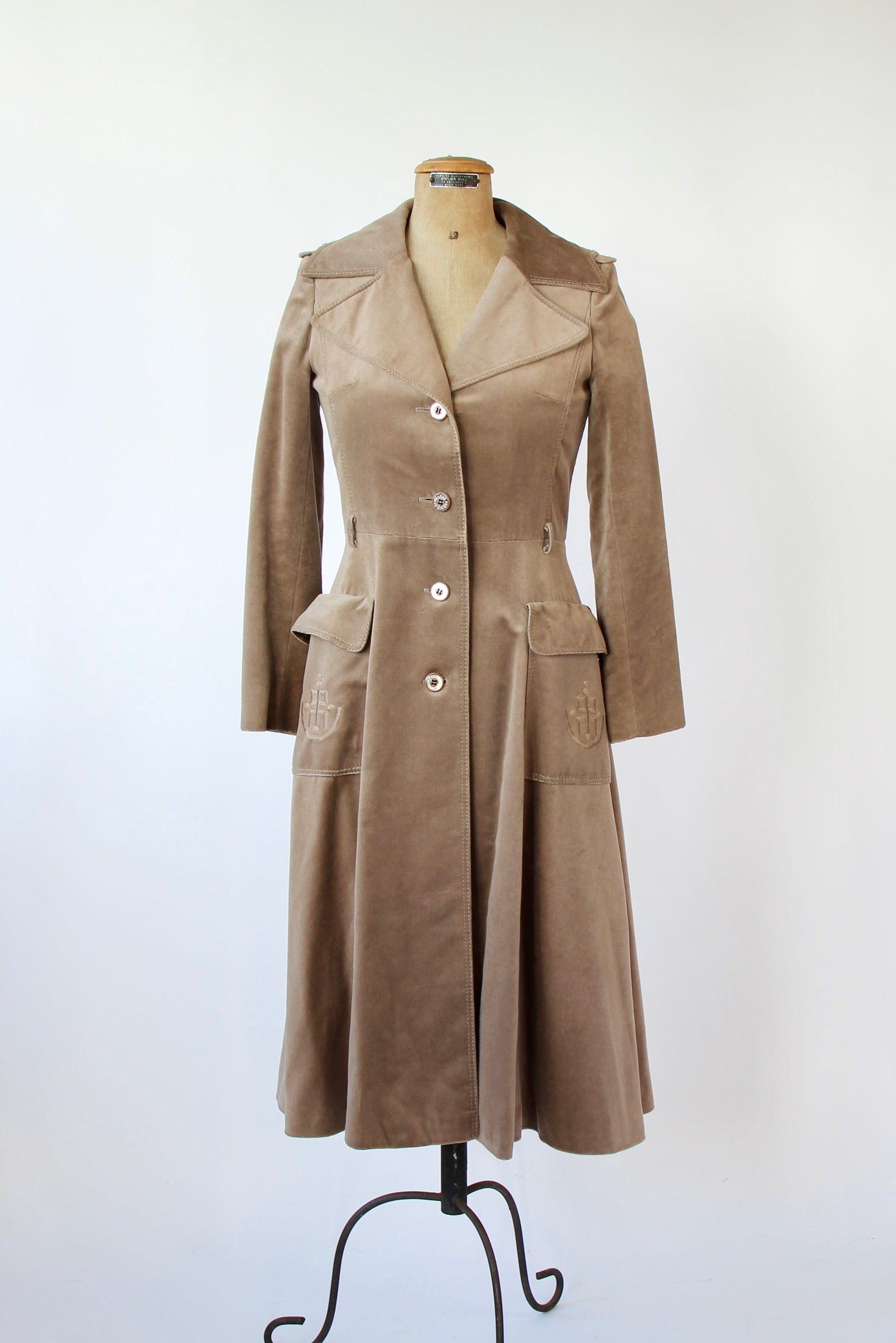 1970s Designer Louis Feraud Brown Velvet Mod Coat // Size S