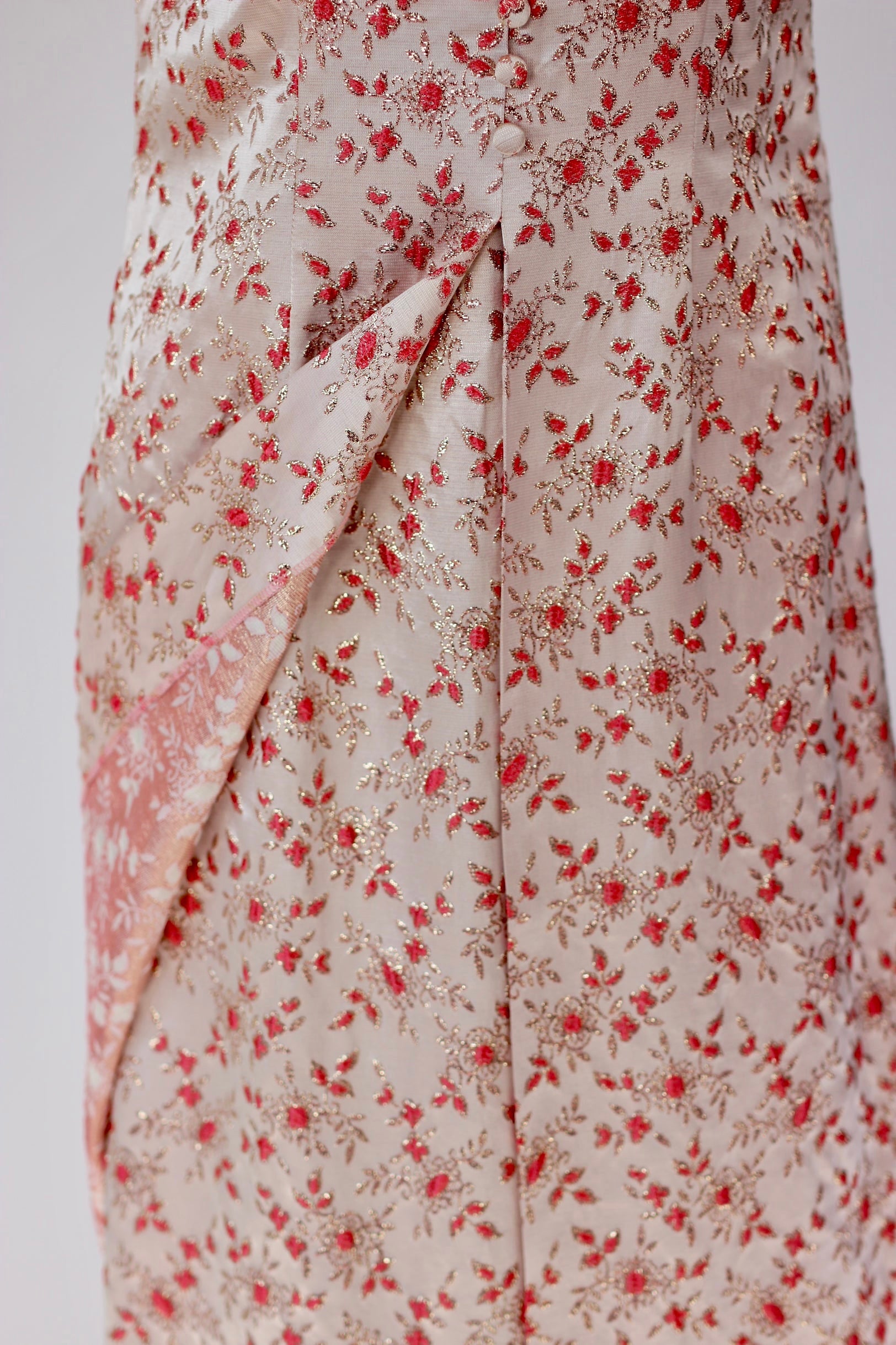 1950s 1960s Pink Brocade Maxi Dress//Size L