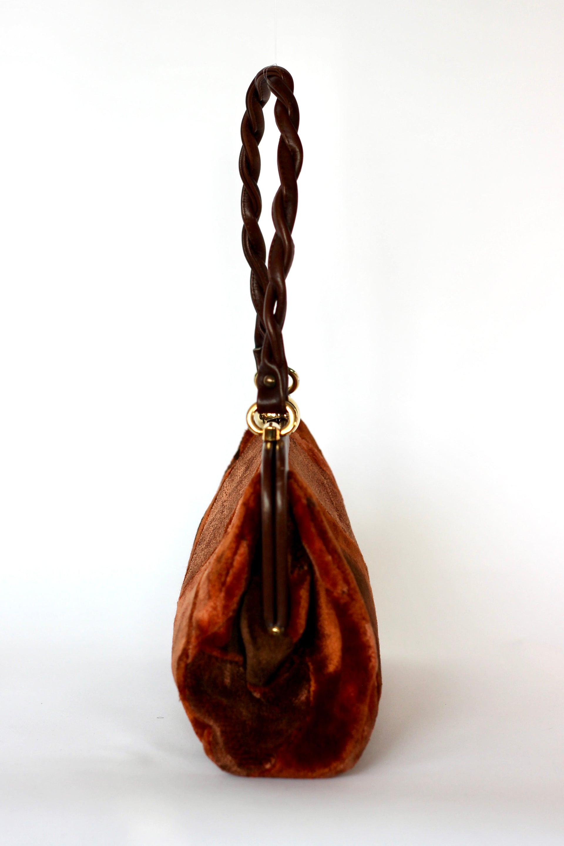 1960s Velvet and Leather Handbag//Danish Design