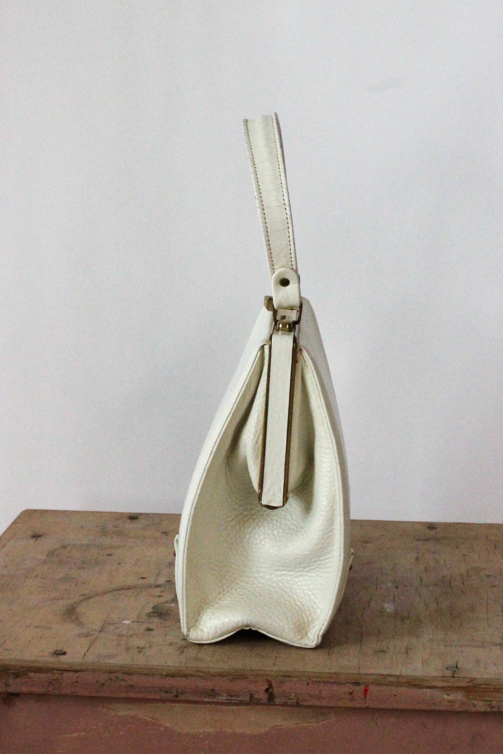 1950s 1960s White Leather Top Handle Bag/Danish Design