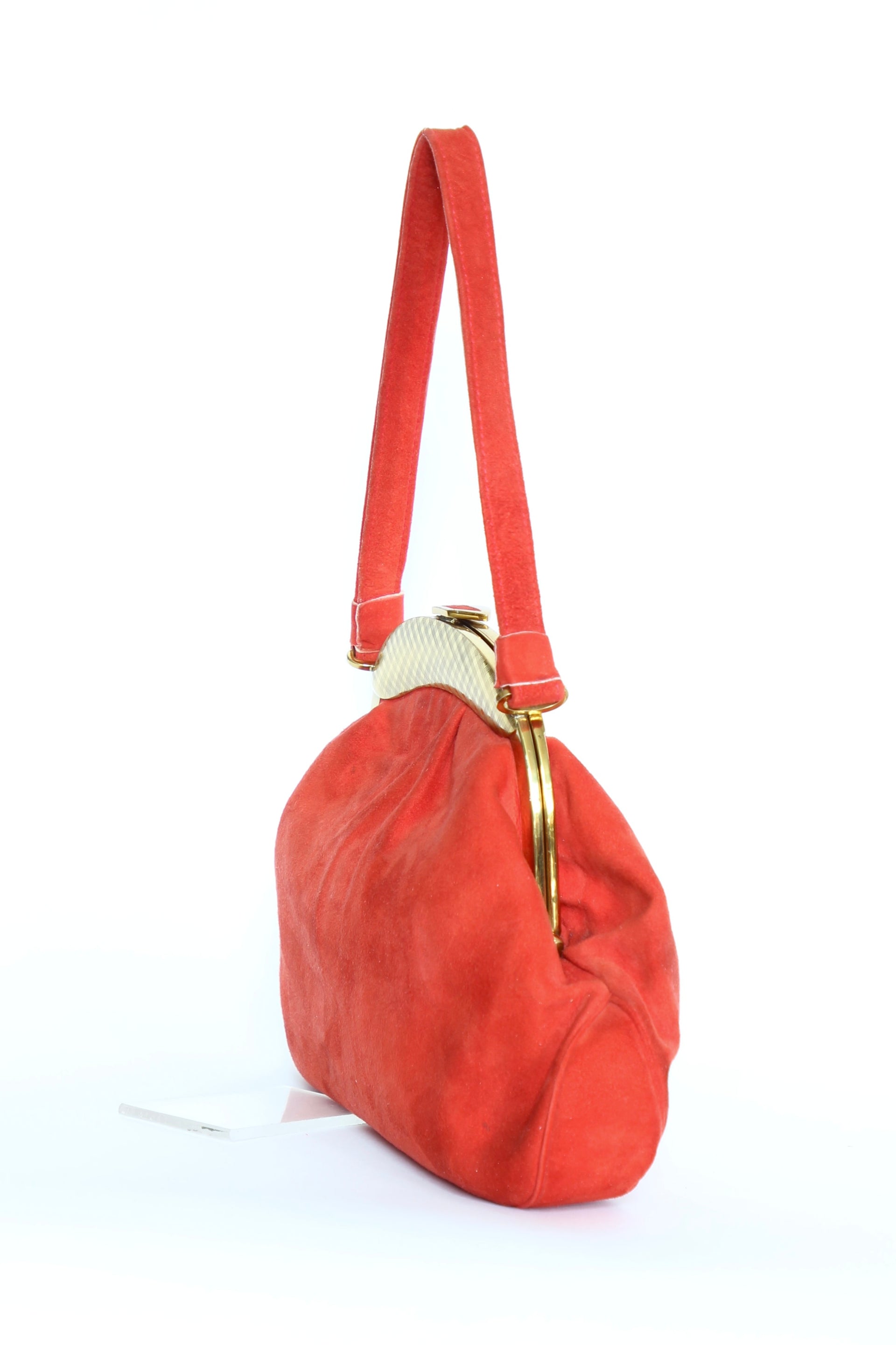 1940s Bright Red Suede Leather Purse