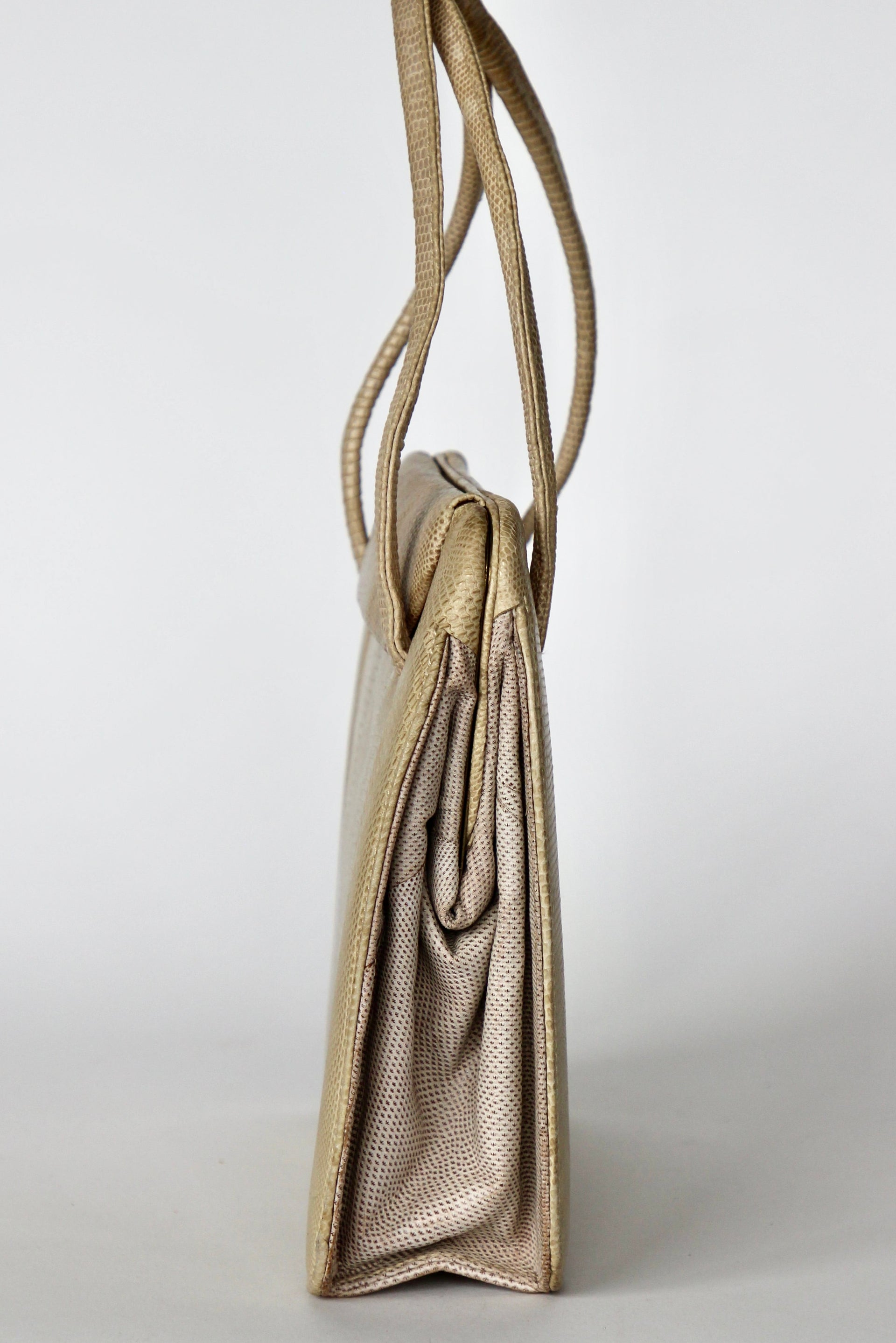 1950s Vintage Beige Lizard Leather Top Handle Bag/Purse
