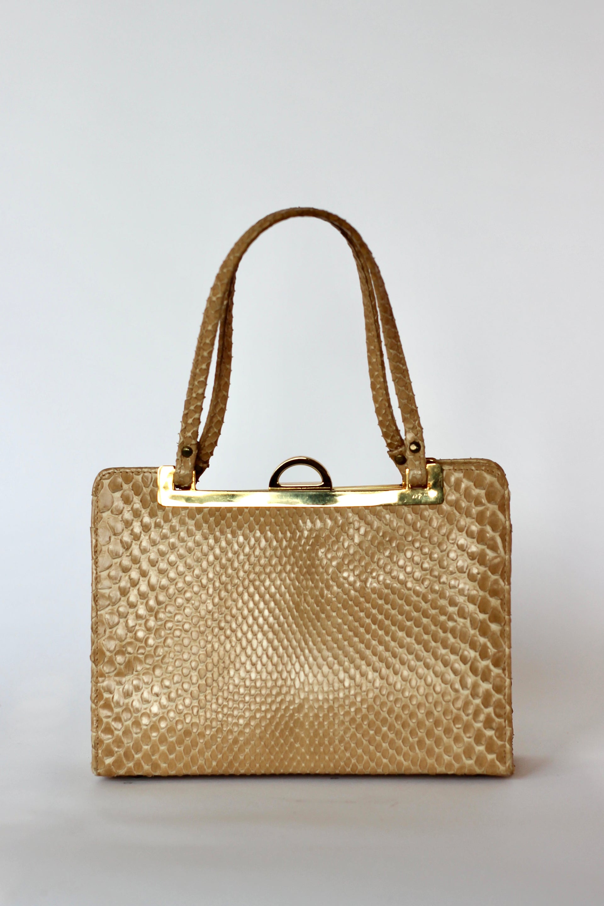 1950s Vintage Beige Snake Skin/Leather Top Handle Bag/Purse