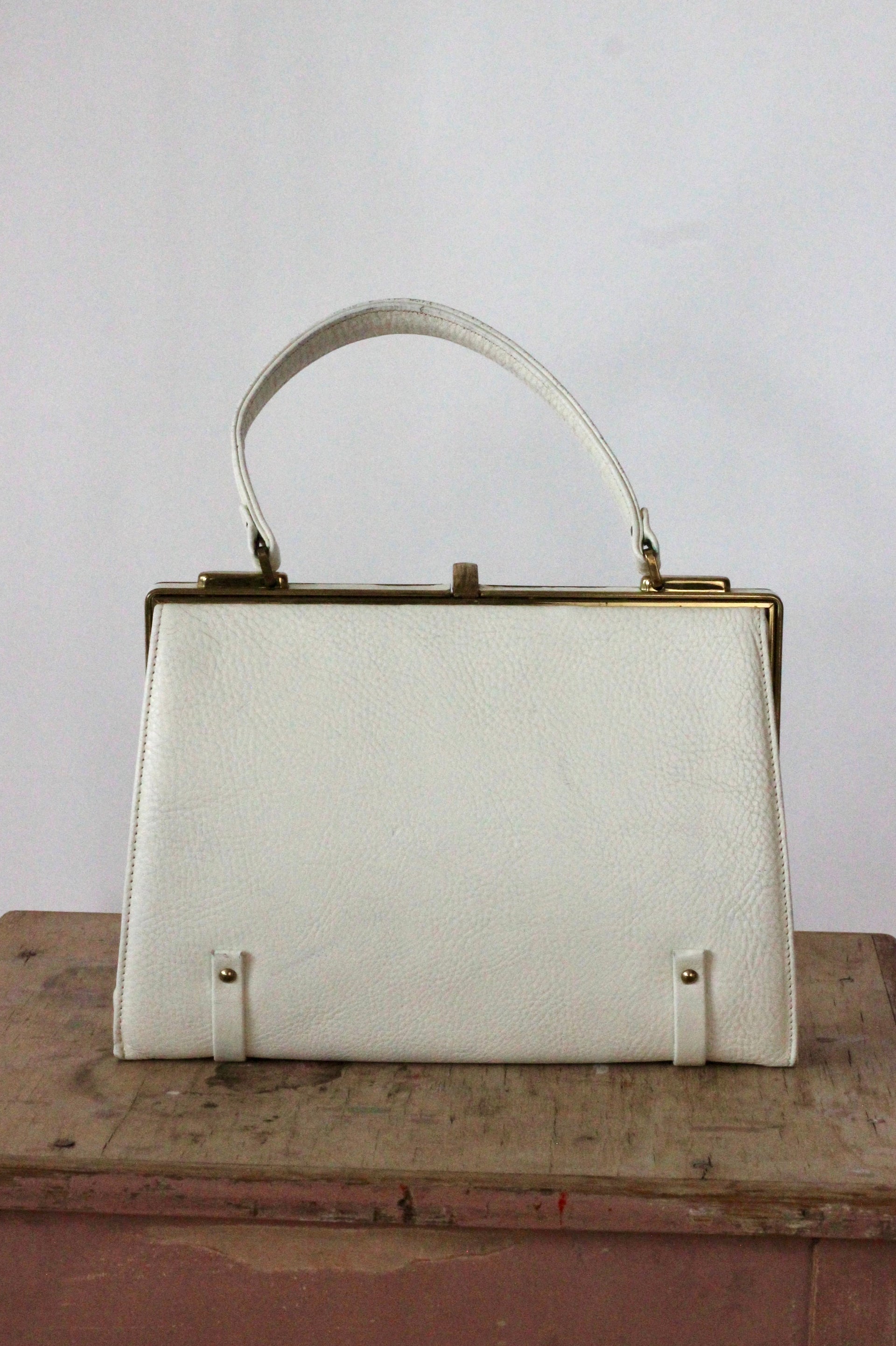 1950s 1960s White Leather Top Handle Bag/Danish Design