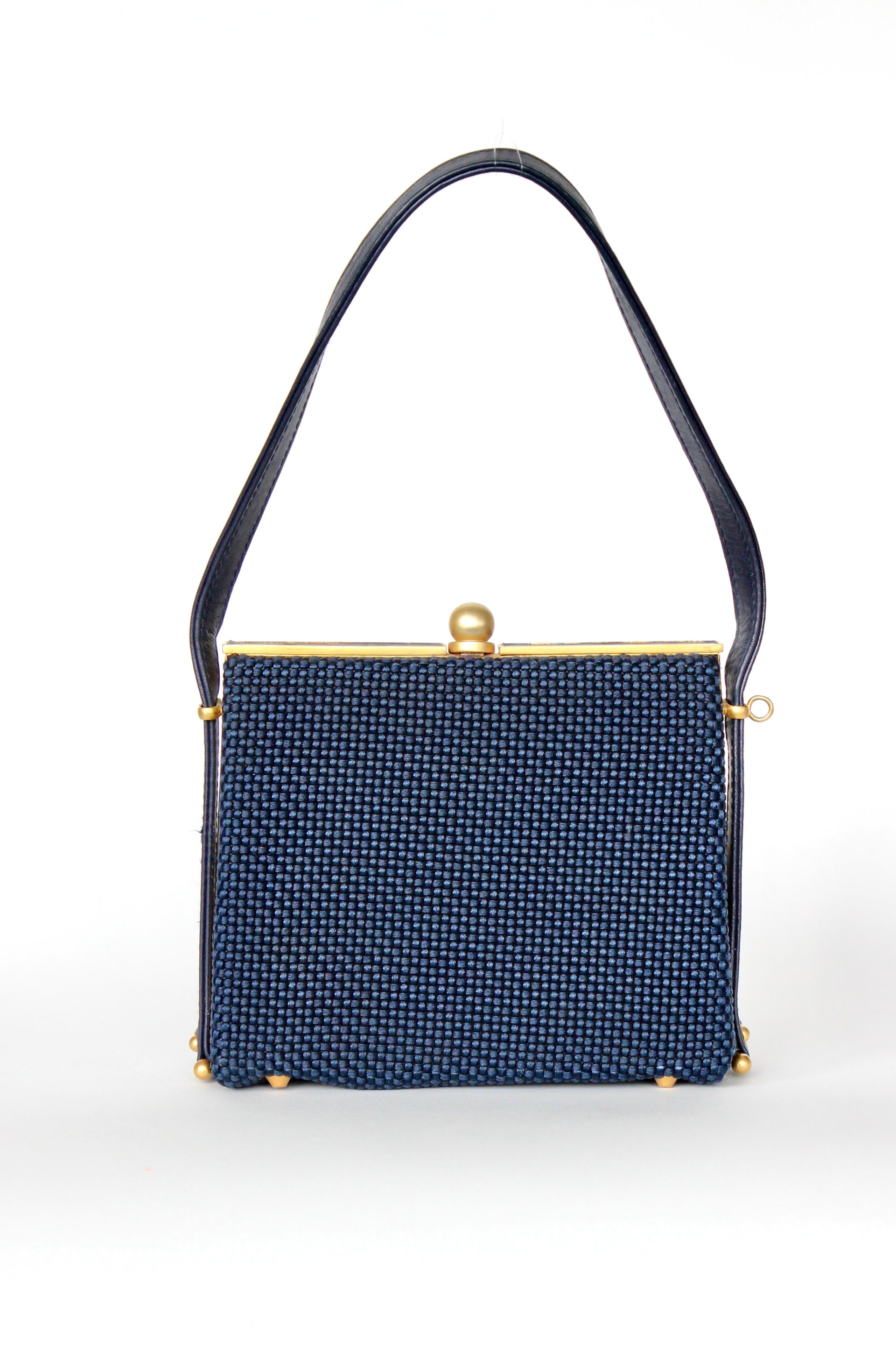 1950s 1960s Vintage Navy Blue Vinyl Top Handle Bag/Purse