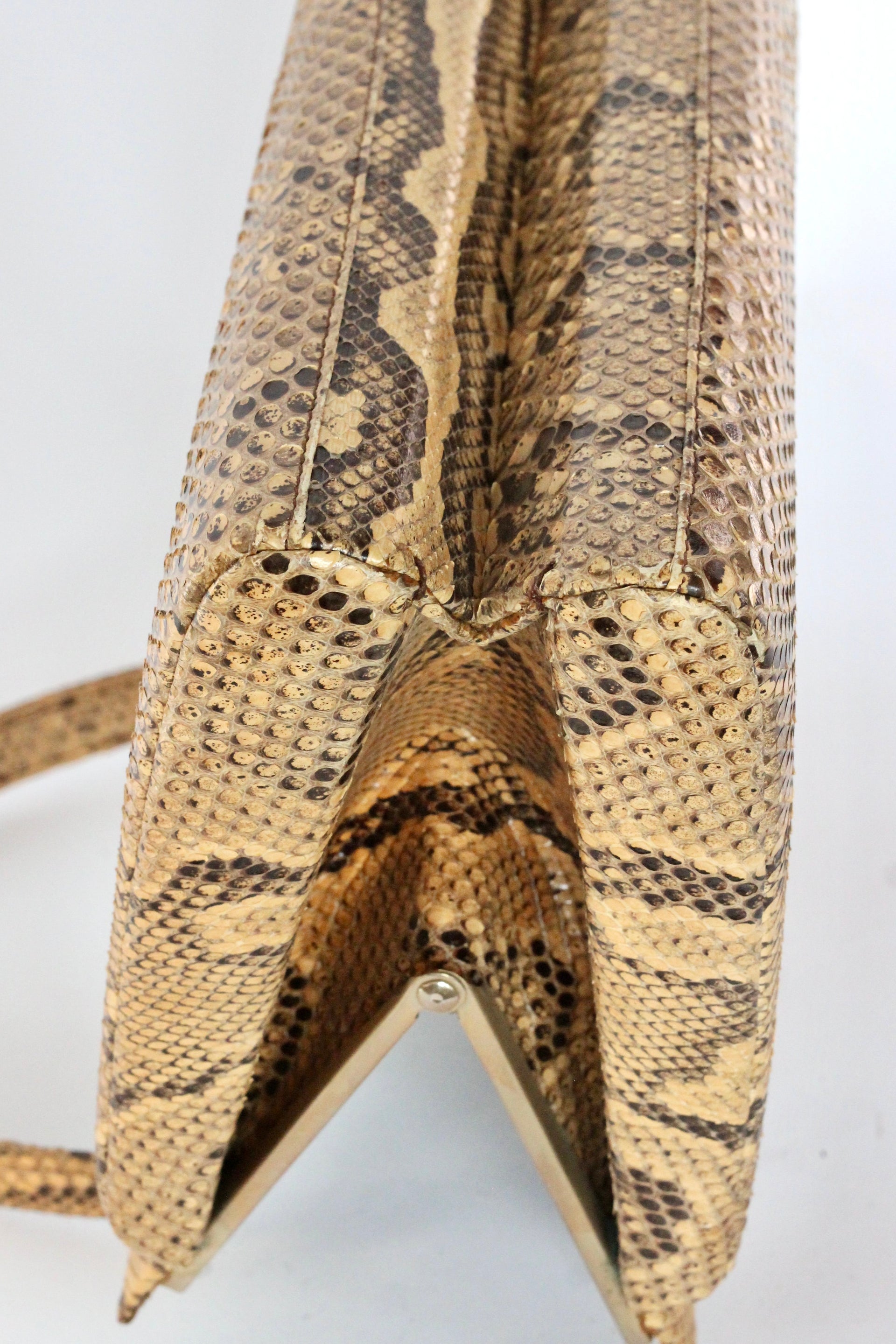 1950s Brown Snakeskin/Leather Top Handle Bag