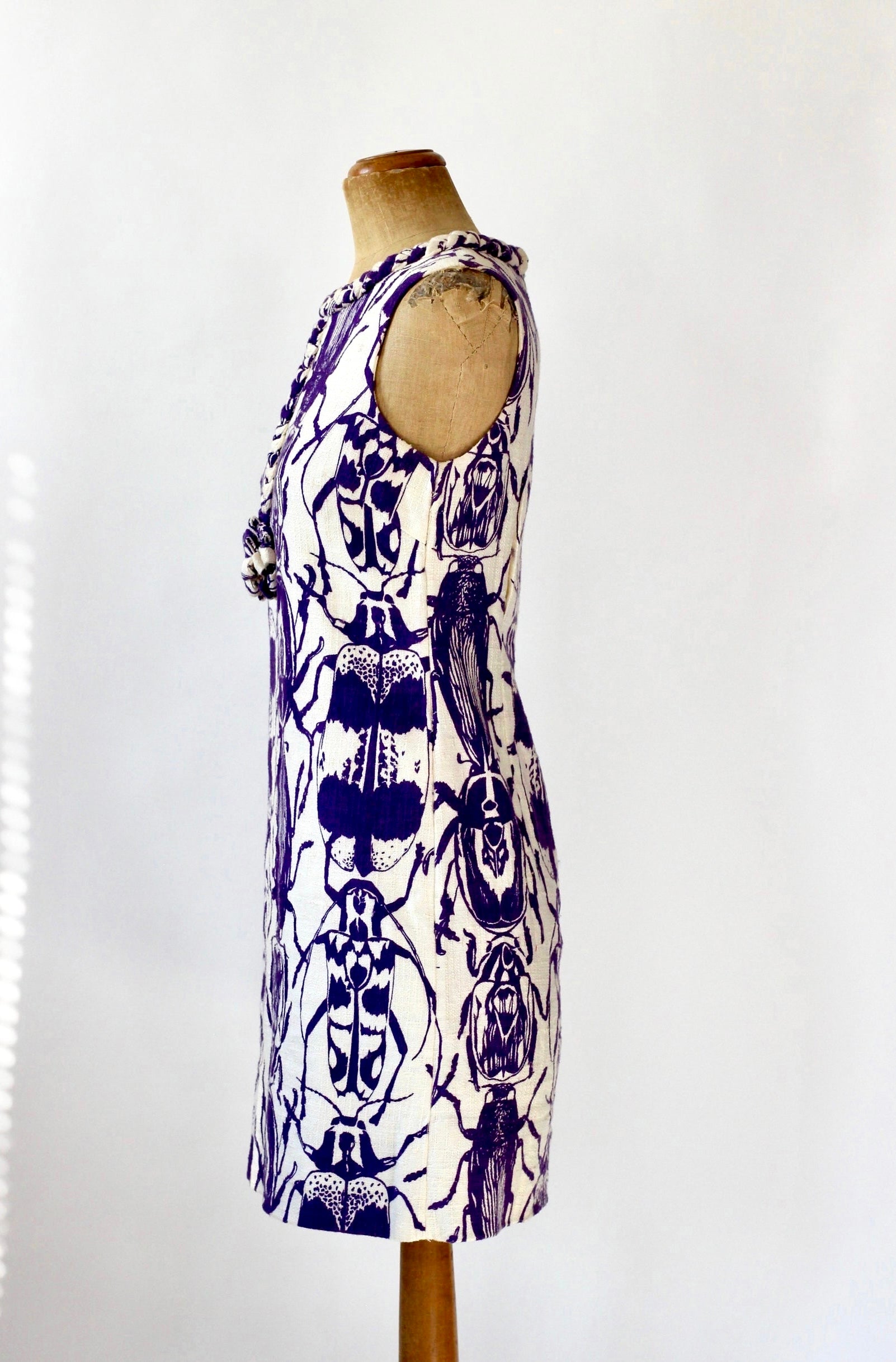 Designer White Pencil Dress with Purple Bugs//Size M