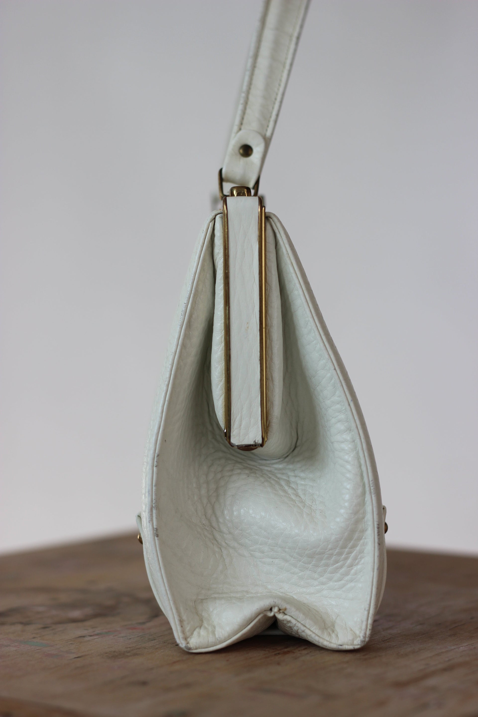 1950s 1960s White Leather Top Handle Bag/Danish Design