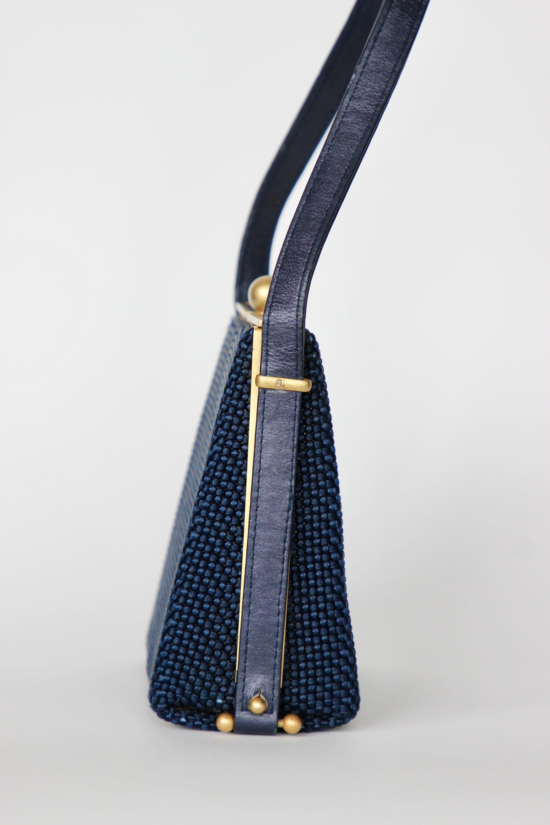 1950s 1960s Vintage Navy Blue Vinyl Top Handle Bag/Purse
