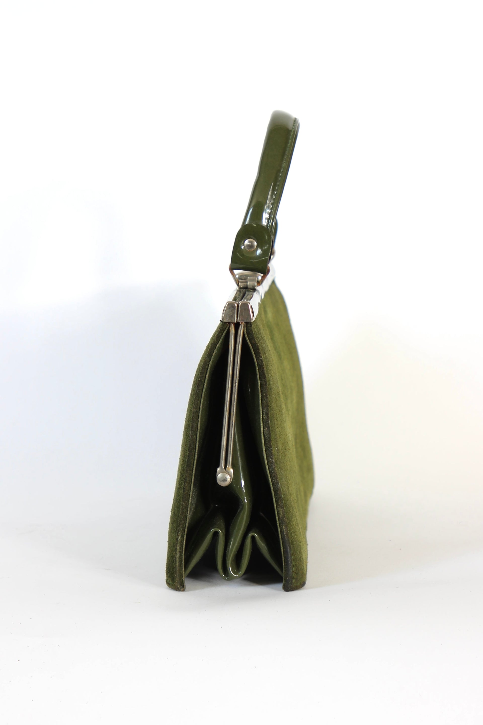1960s Vintage Green Suede and Vinyl Top Handle Bag