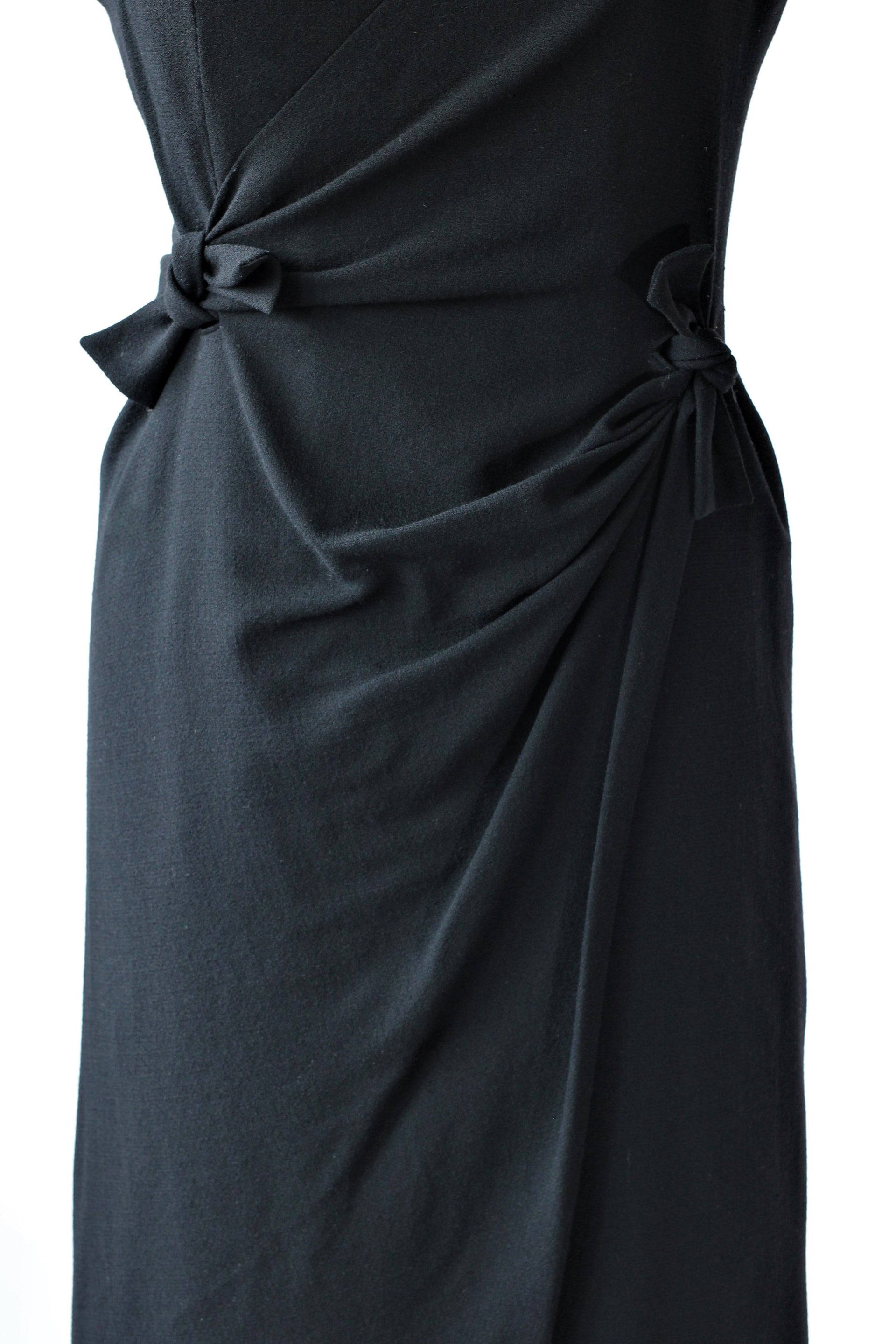1950s 1960s Black Wool Designer Cocktali Dress//Size S/M