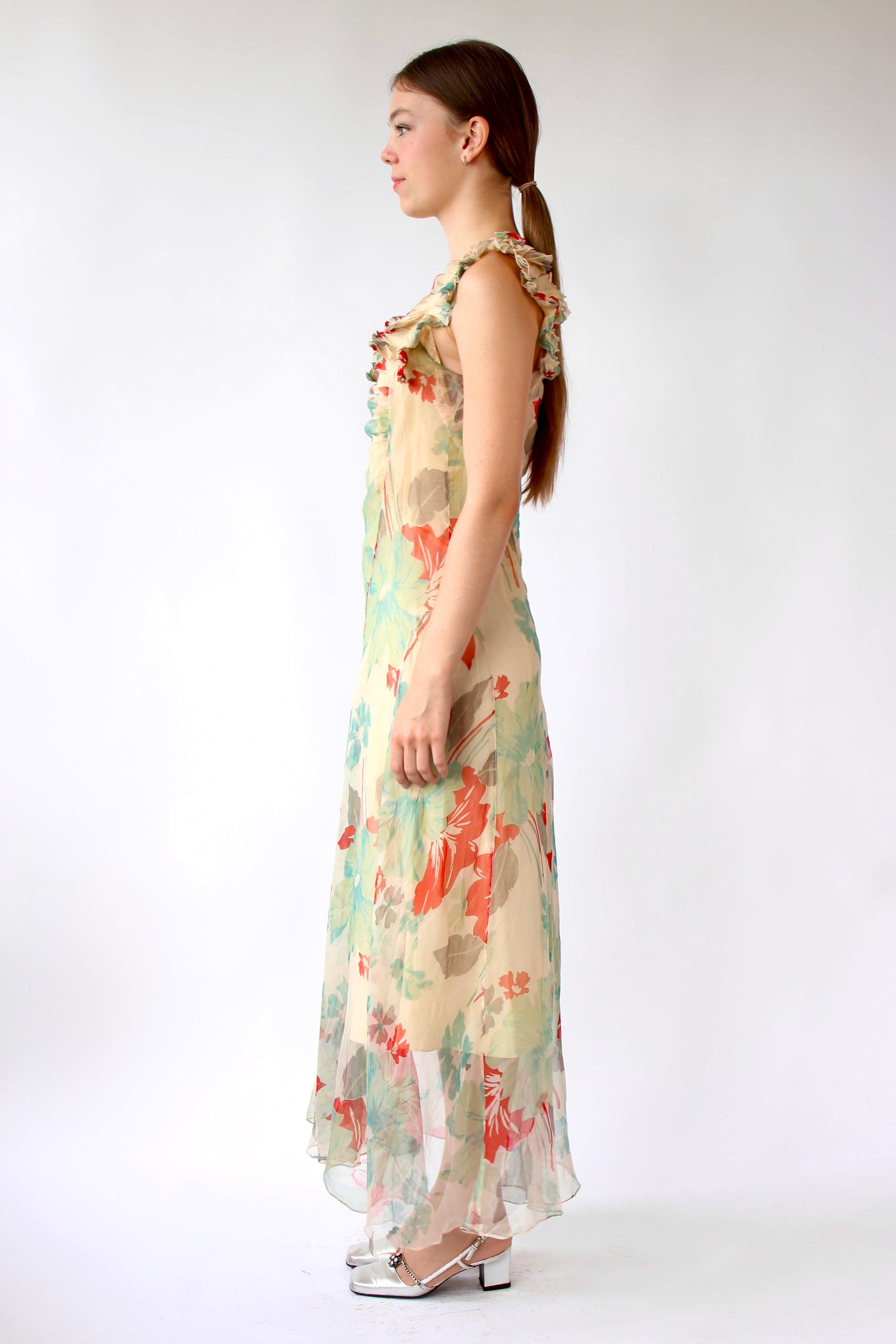 1920s 1930s Vintage Silk Chiffon Dress // Size XS