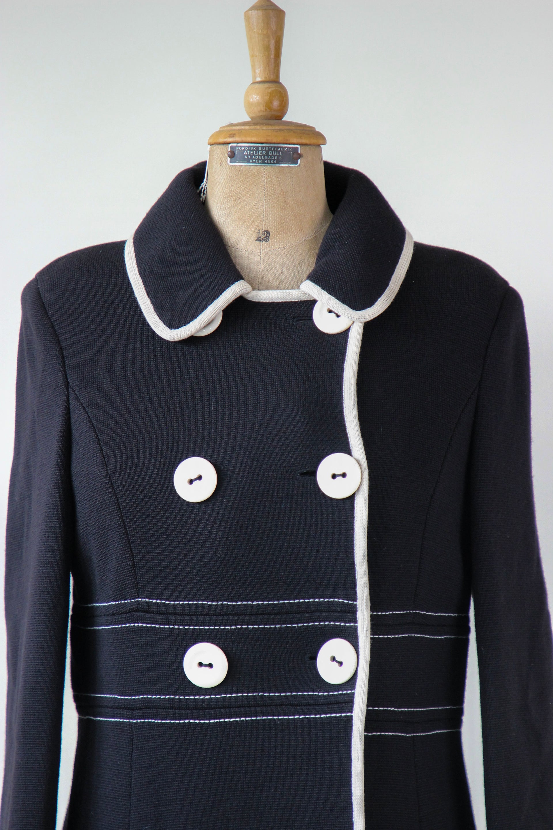 1960s Vintage Lusia Spagnoli Black and Ivory Wool Mod Coat//Size M
