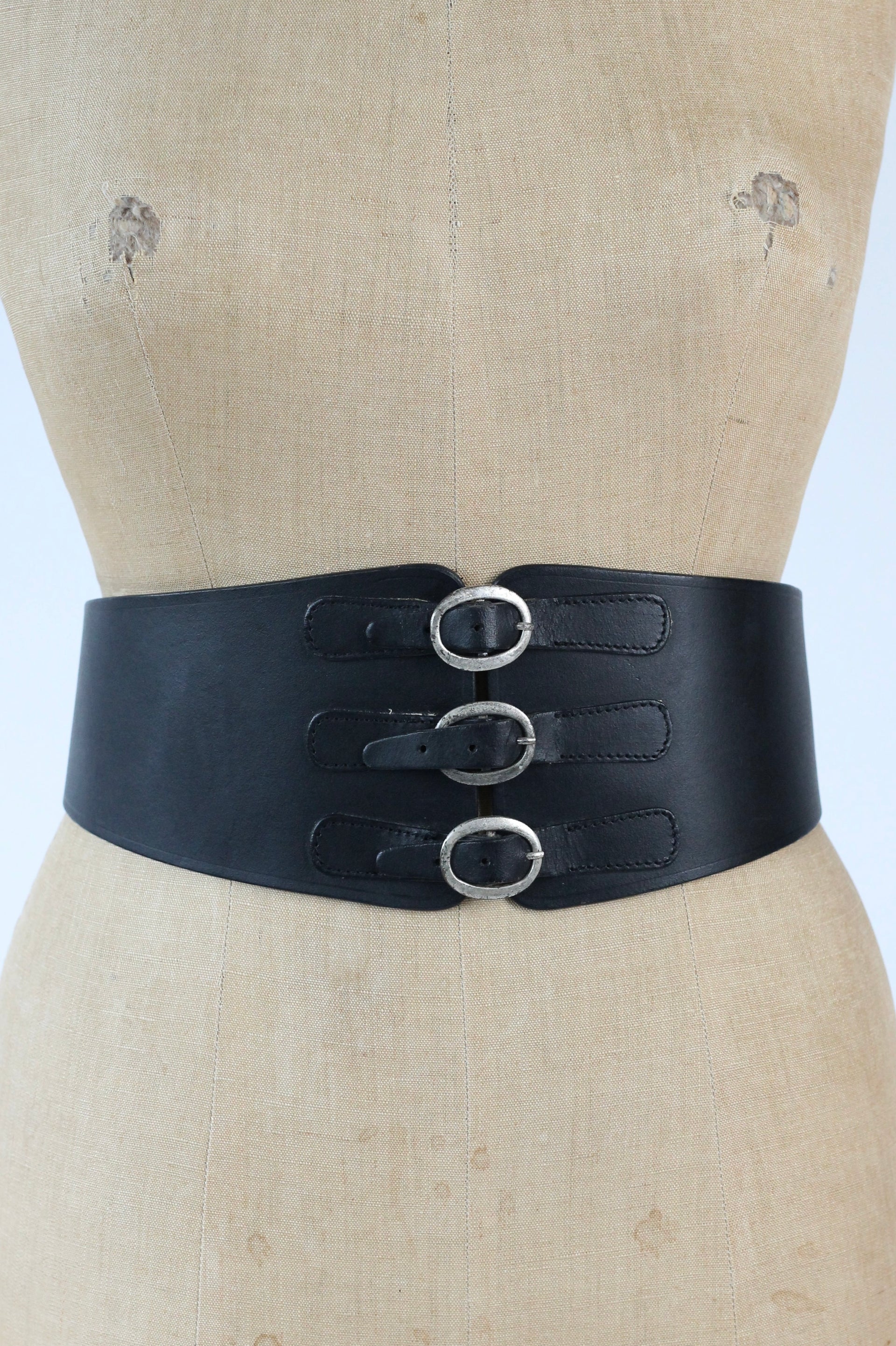 Y2K Vintage Black Wide Leather Belt//Size XS/S