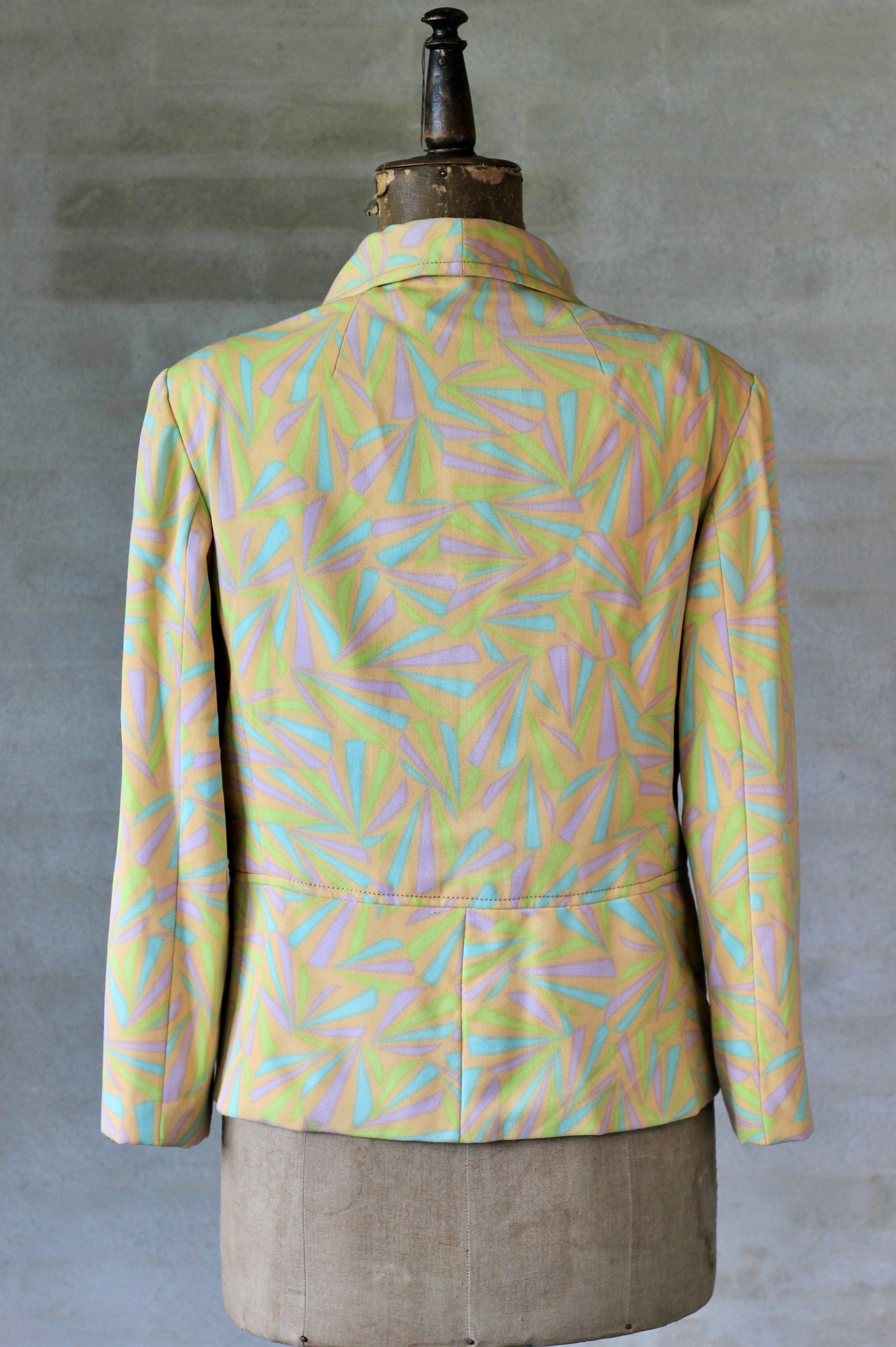 1960s 1970s Peplum Jacket/Psychedelic Yellow/Size L.