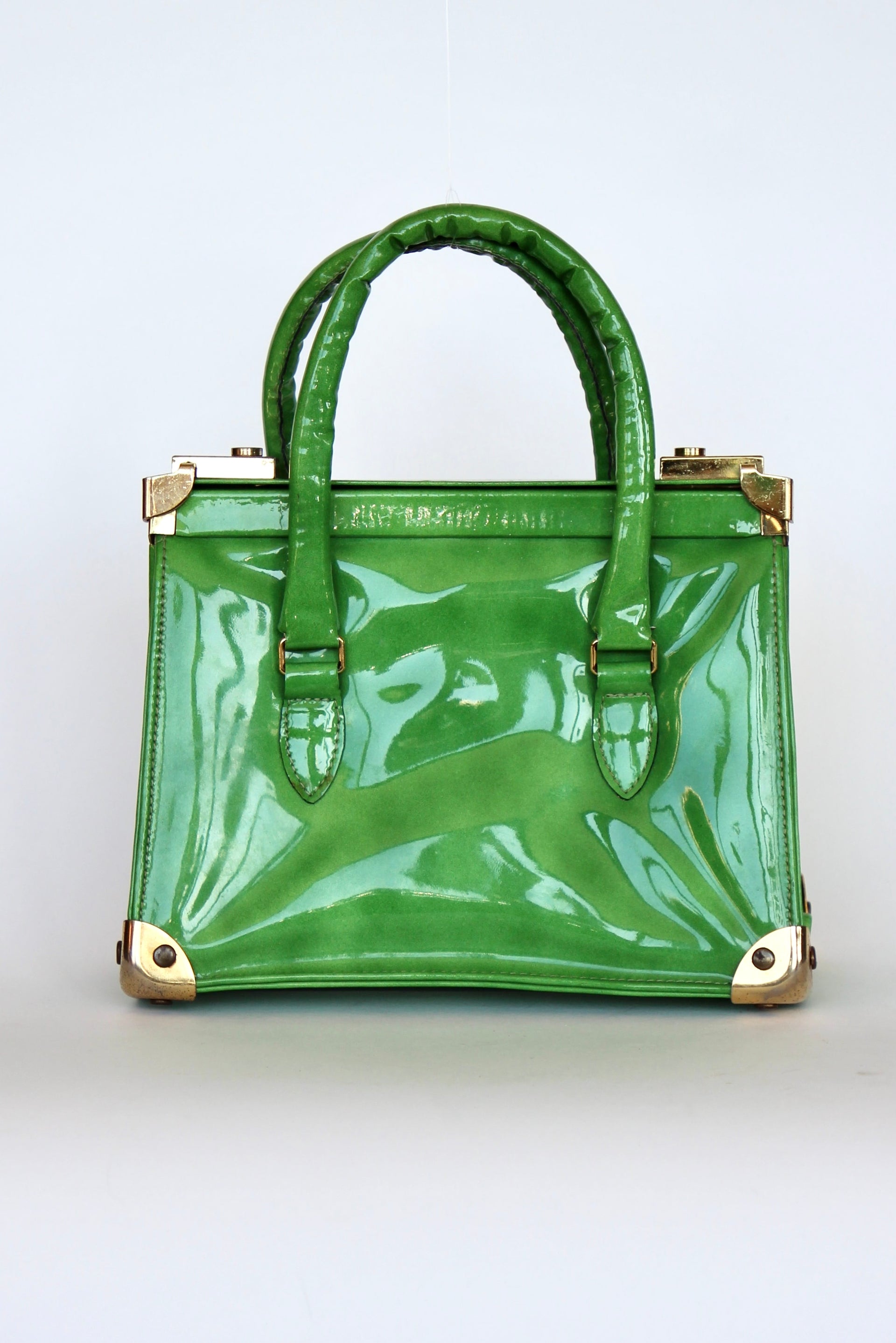 1960s Vintage Green Vinyl Purse / Top Handle Bag
