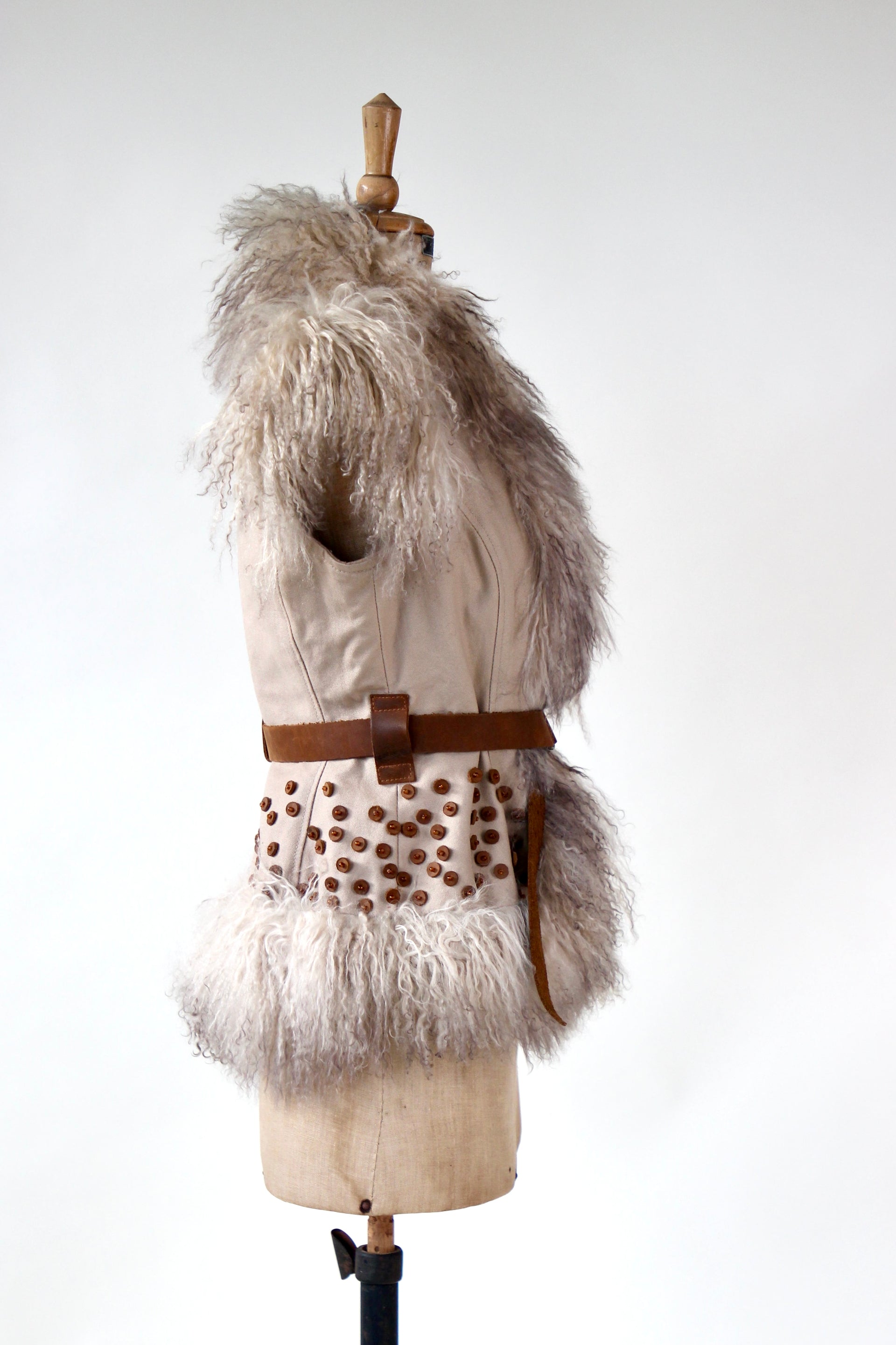 Vintage Vest with Mongolian Lamb Fur // Size S