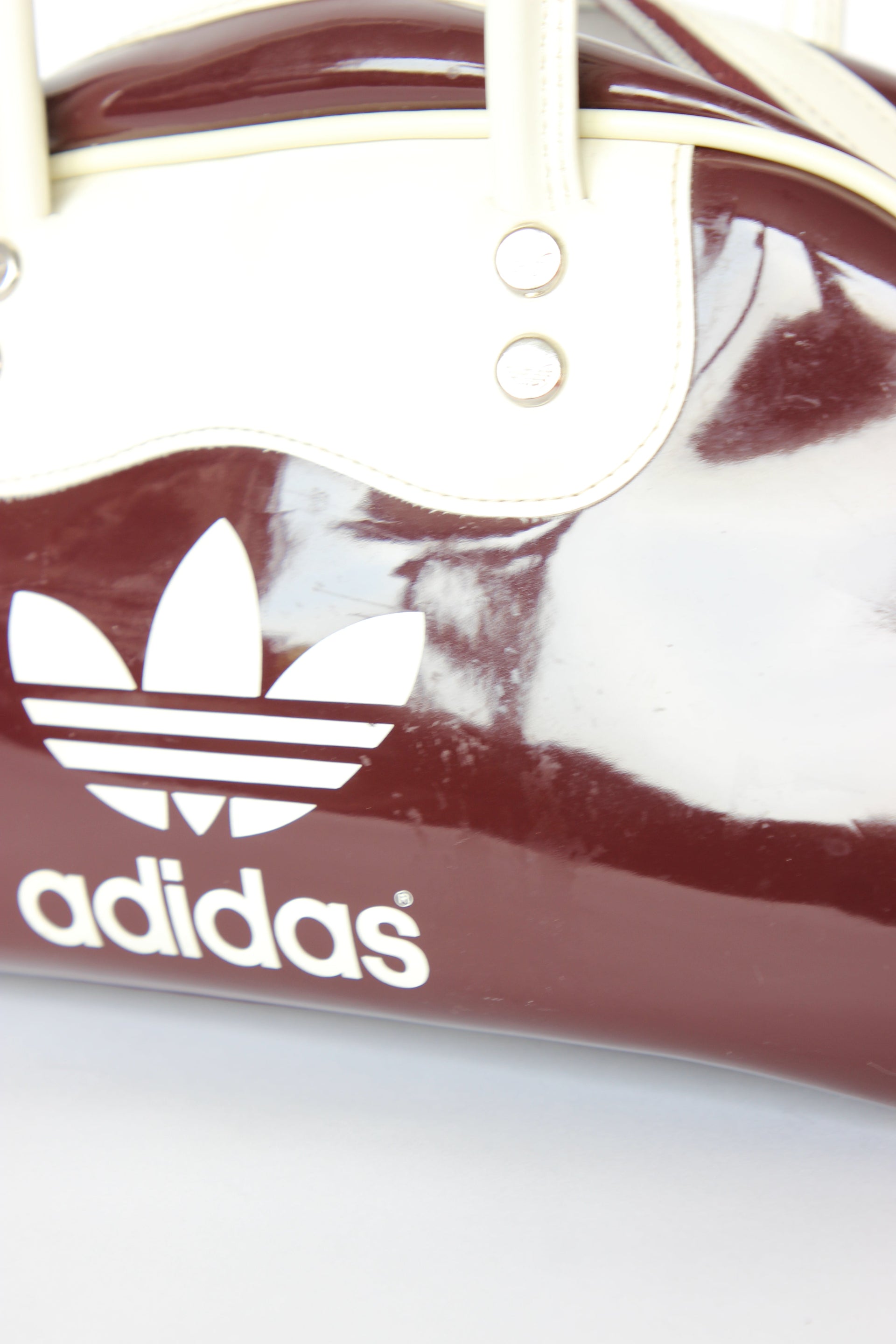 1990s Vintage Burgundy and Ivory Adidas Vinyl Top Handle Bag