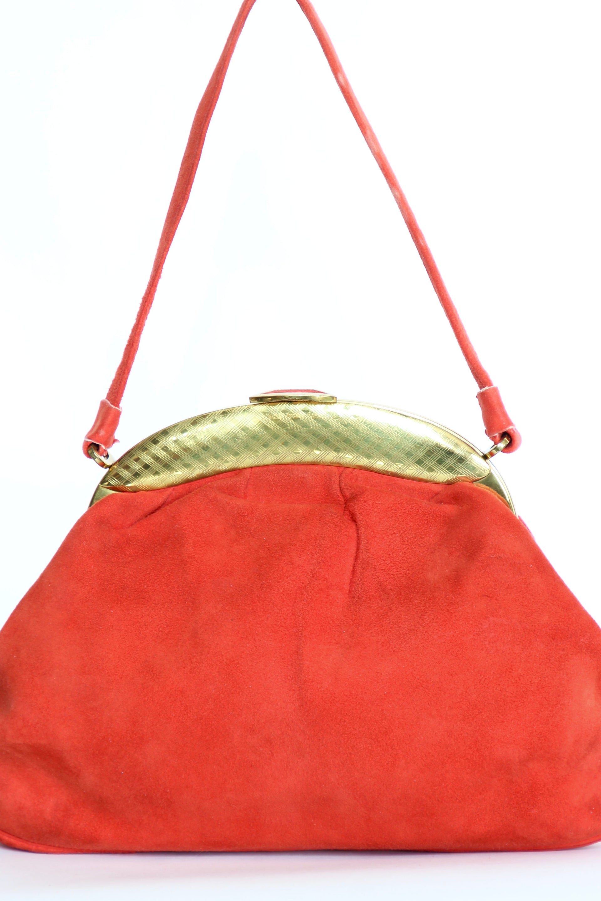 1940s Bright Red Suede Leather Purse