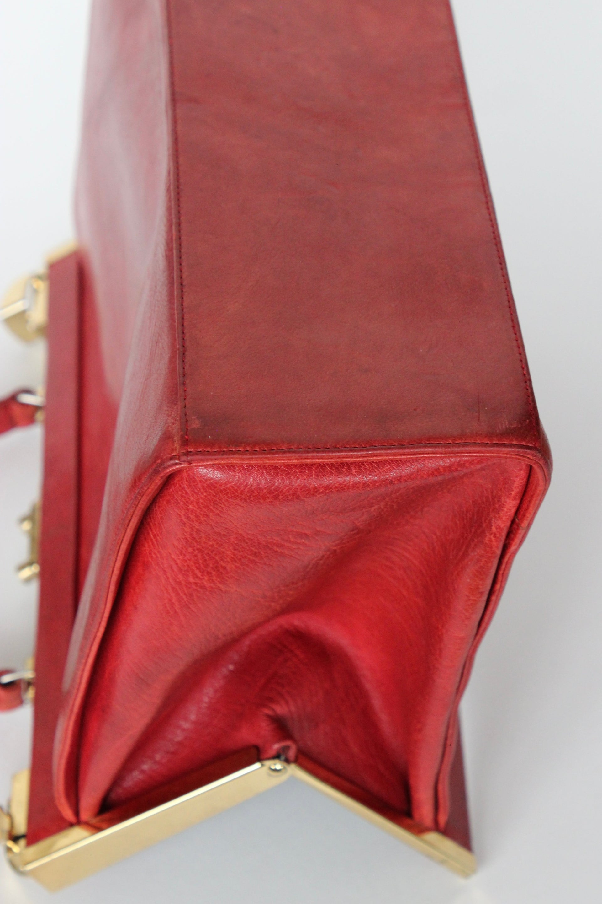 1960s Vintage Large Red Leather Top Handle Bag / Made in France