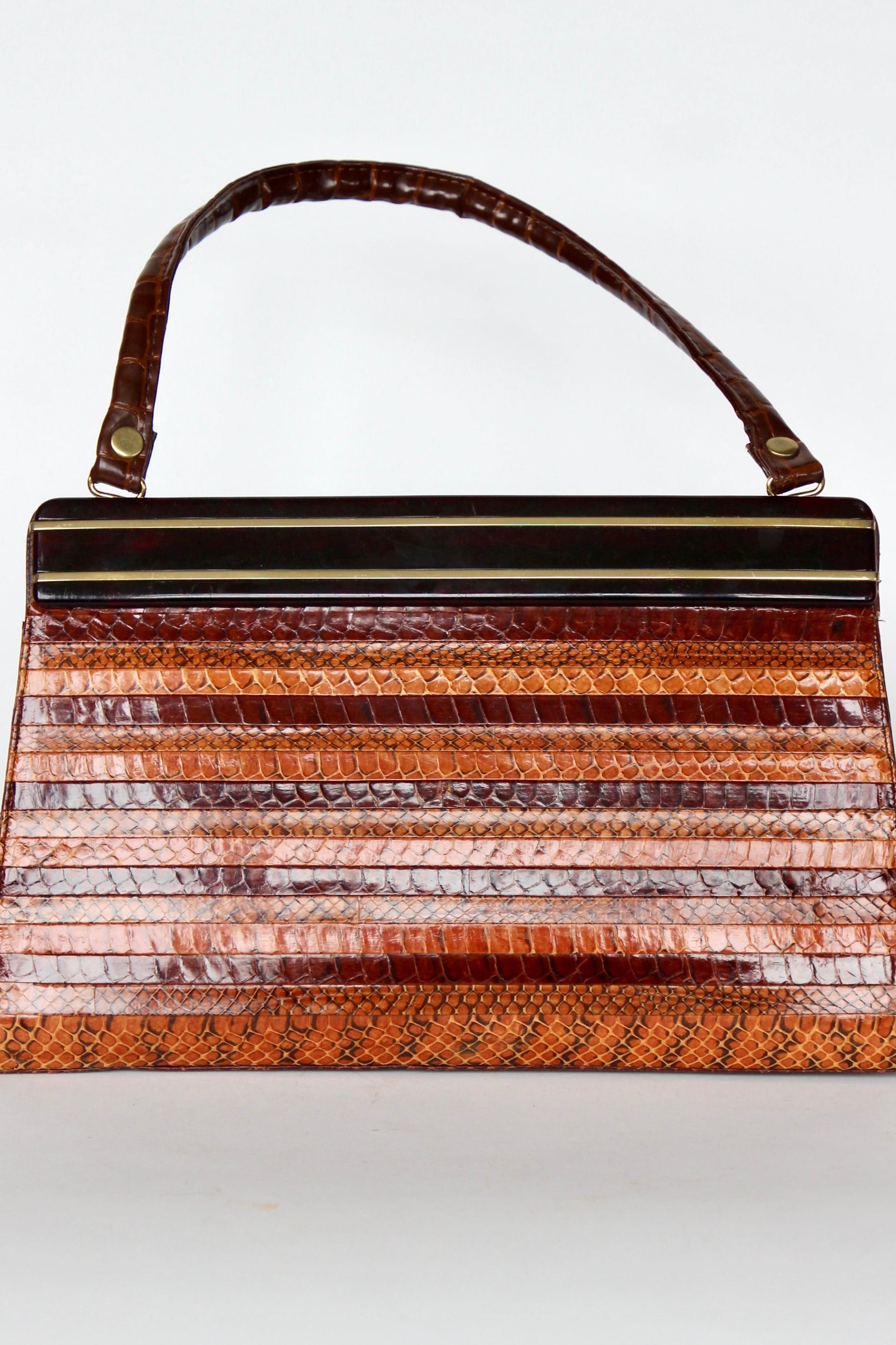 1950s 1960s Brown Snakeskin/Leather Top Handle Bag
