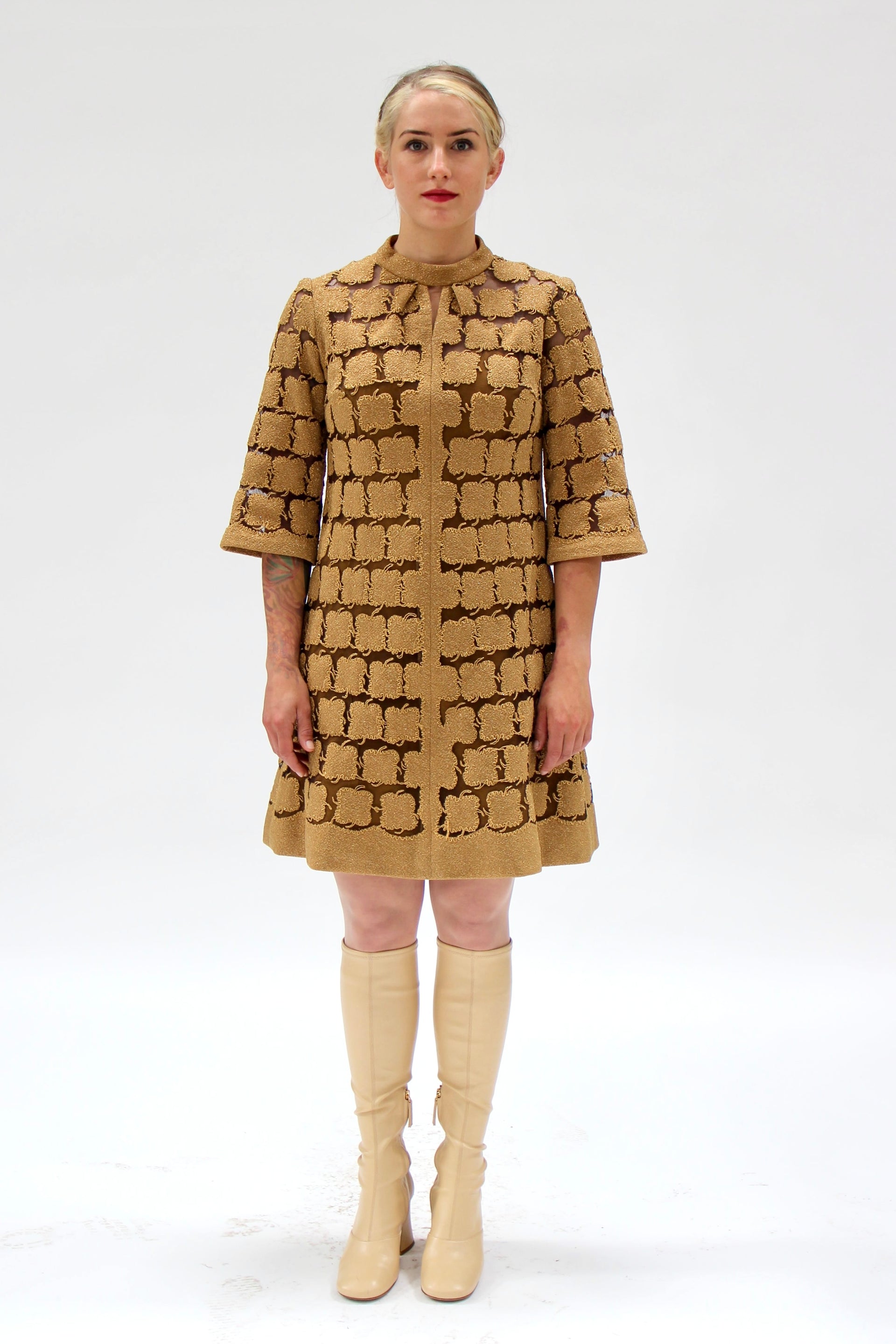 1960s Vintage Gold Mod Dress//Size M