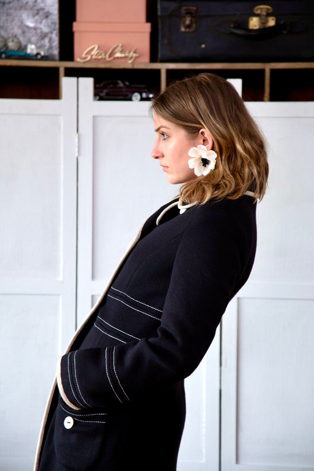 1960s Vintage Lusia Spagnoli Black and Ivory Wool Mod Coat//Size M