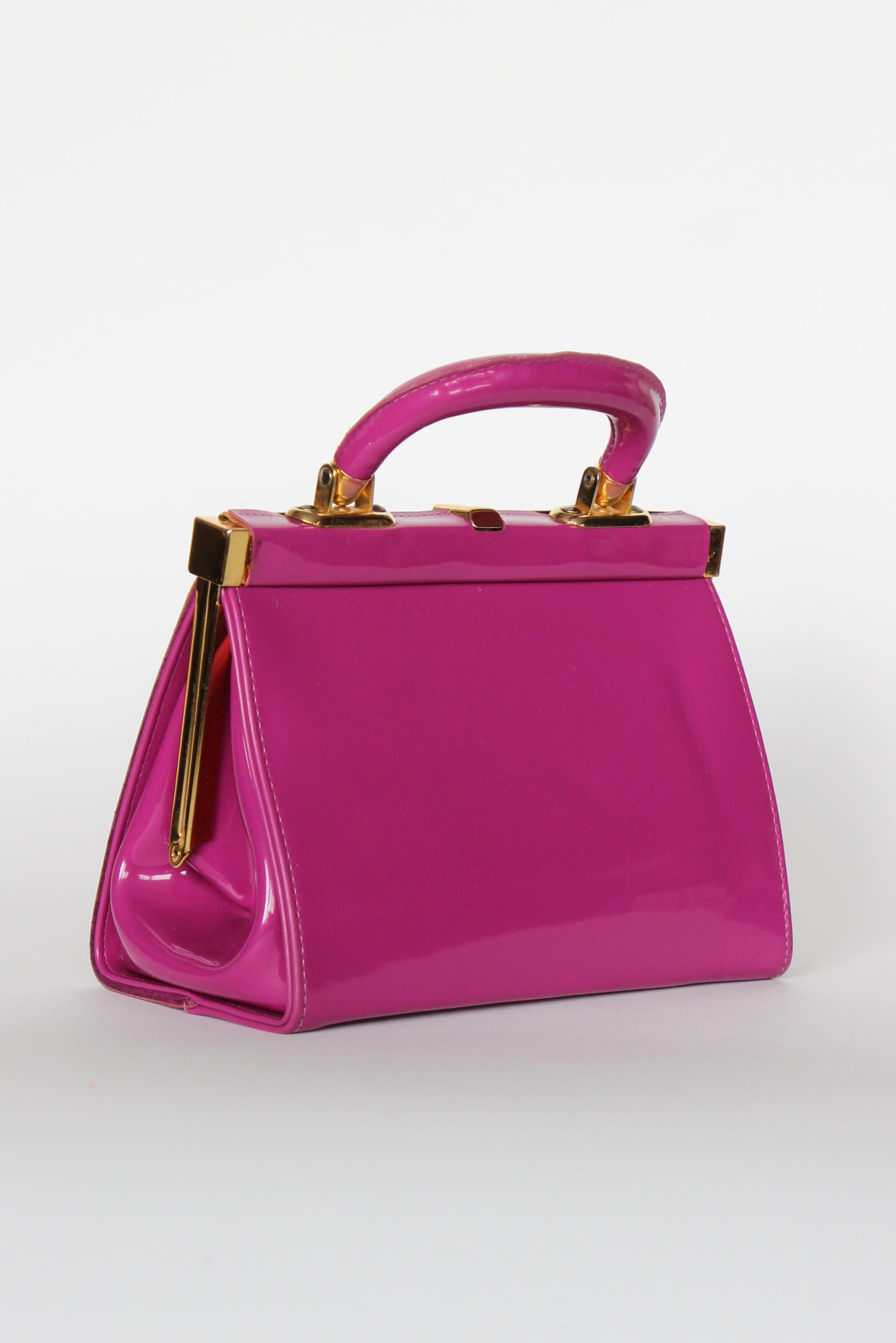 1960s Vintage Purple Sued and Vinyl Top Handle Bag/Purse with Golden Closure.