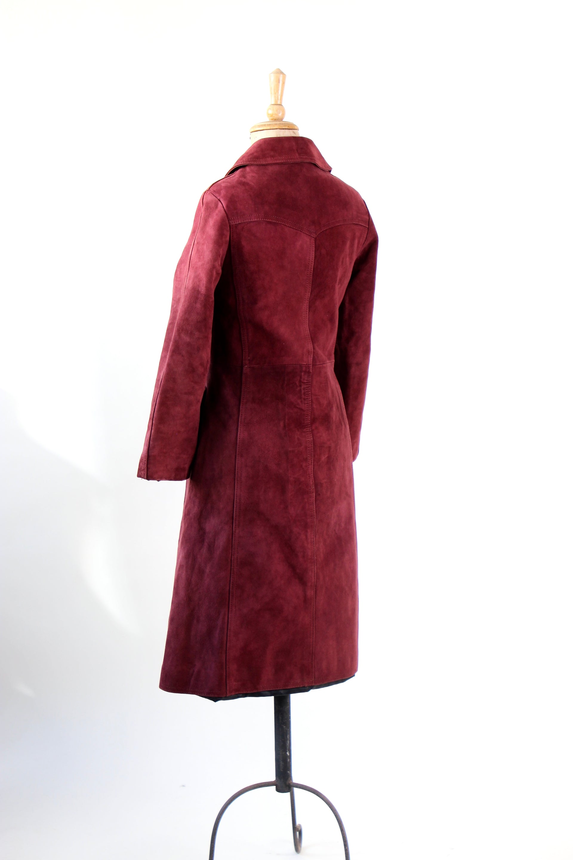 1960s Vintage Burgundy Suede Leather Coat // Size M