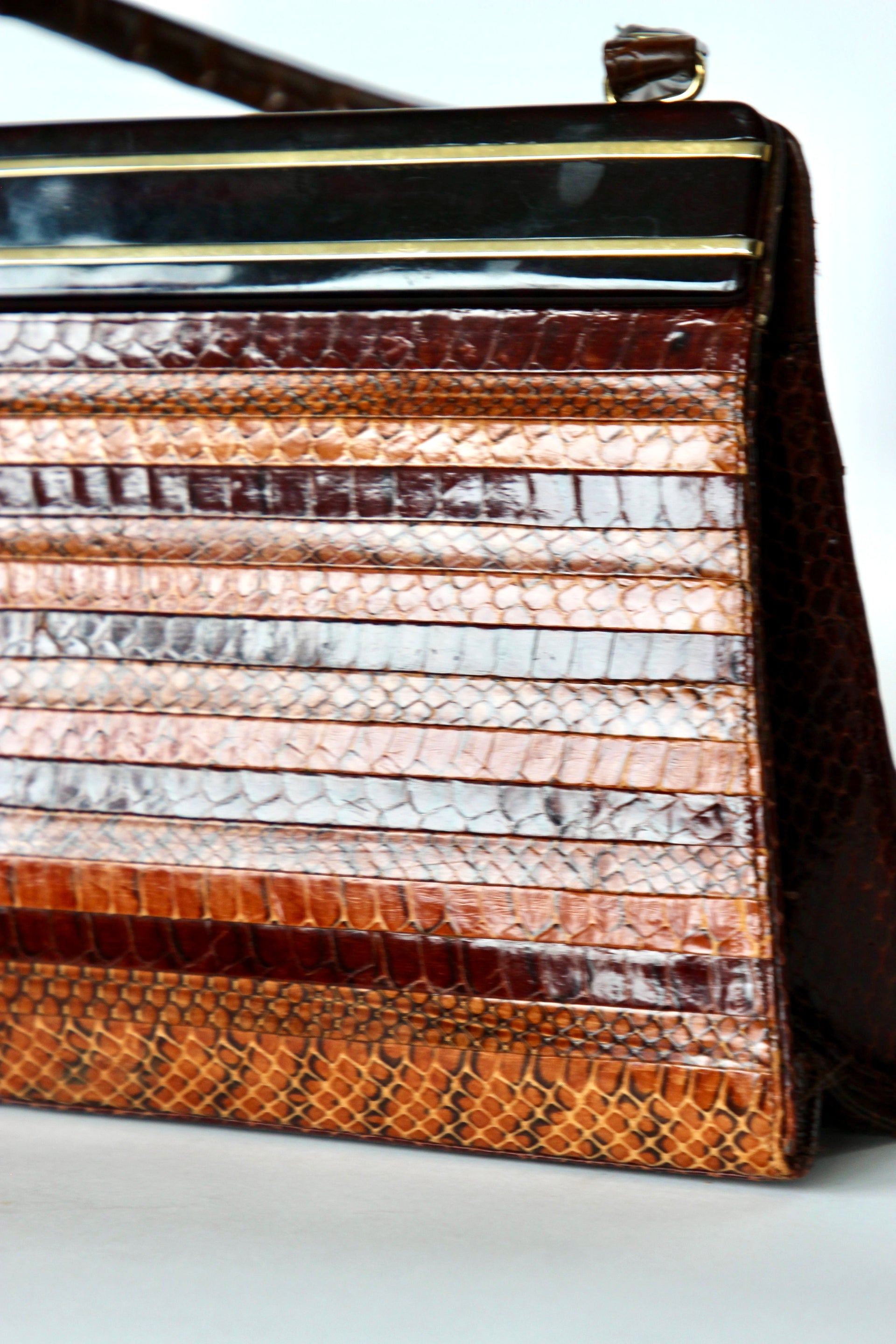 1950s 1960s Brown Snakeskin/Leather Top Handle Bag