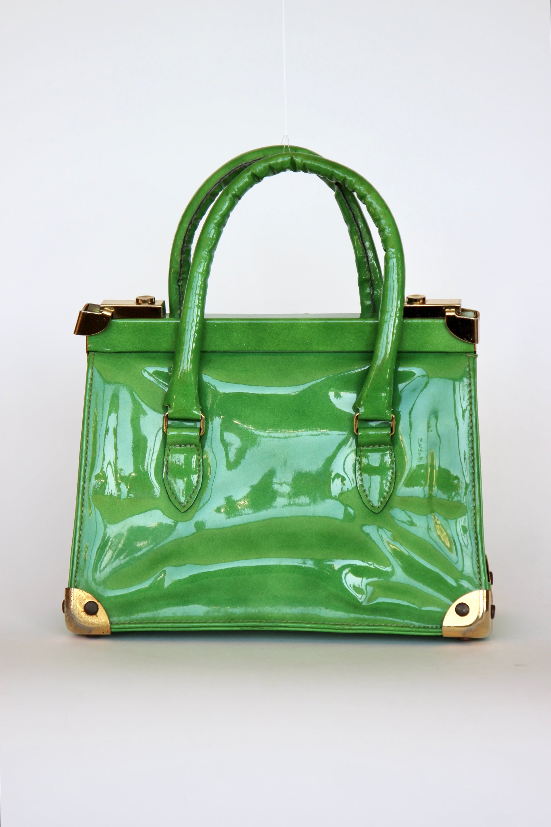 1960s Vintage Green Vinyl Purse / Top Handle Bag