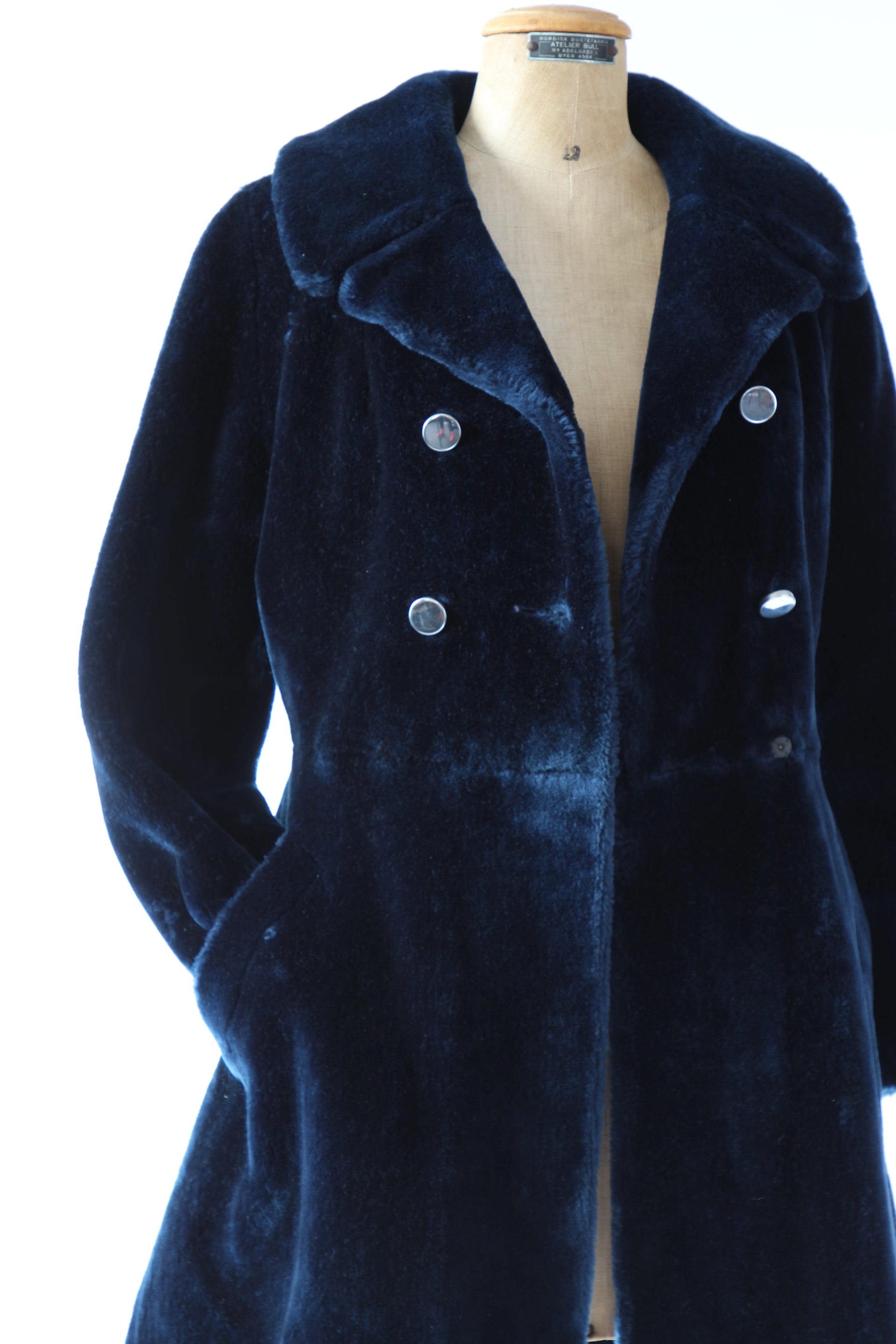 1960s Vintage Blue Faux Fur / Size S